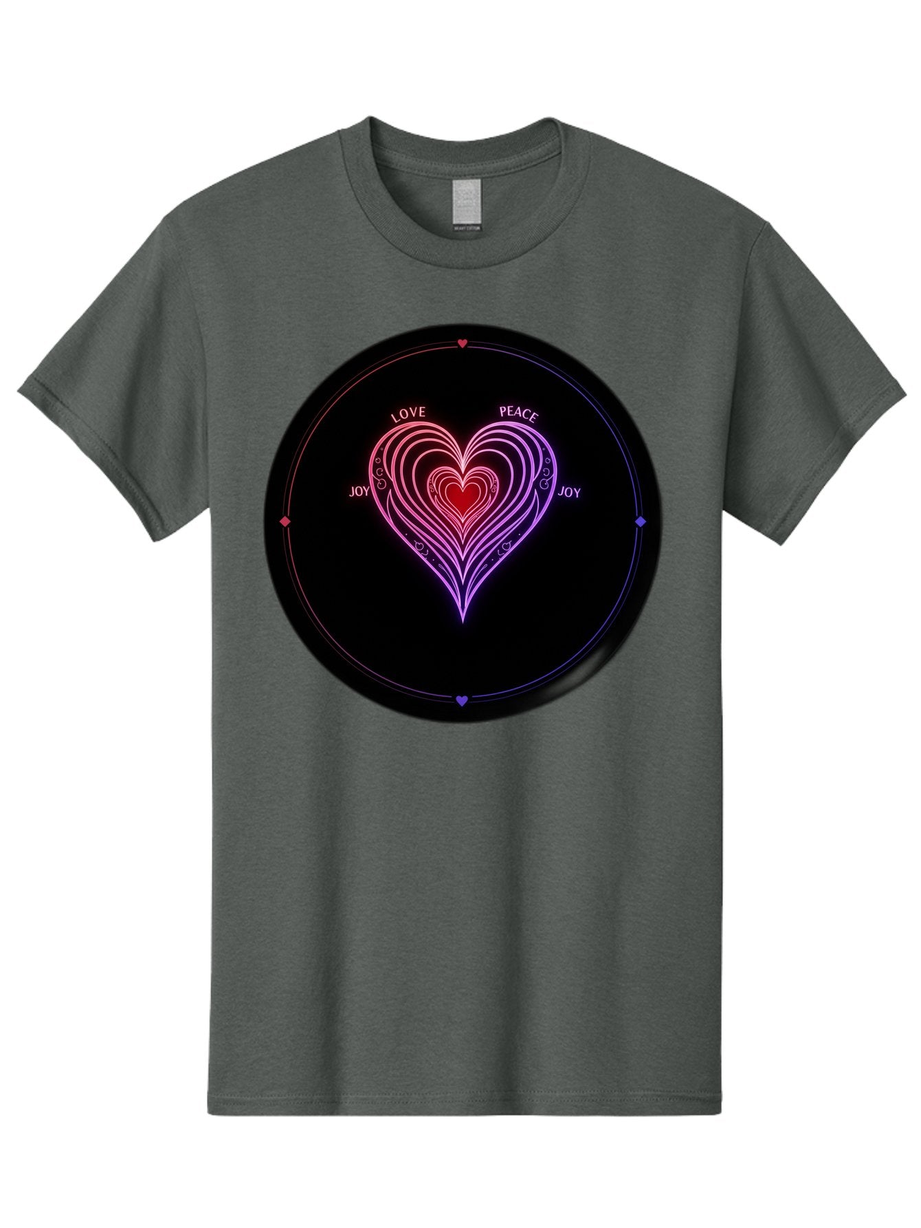 Heart-Of-Love Men'S Graphic Tee, 100% Cotton, Comfortable Casual Summer Wear, Machine Washable, Heart Symbol, Love Peace Joy, Neon Lights, Layered Hearts, Gradient Colors, Circular Design, Emotional Wellness, Positive Vibes, Bae199 13