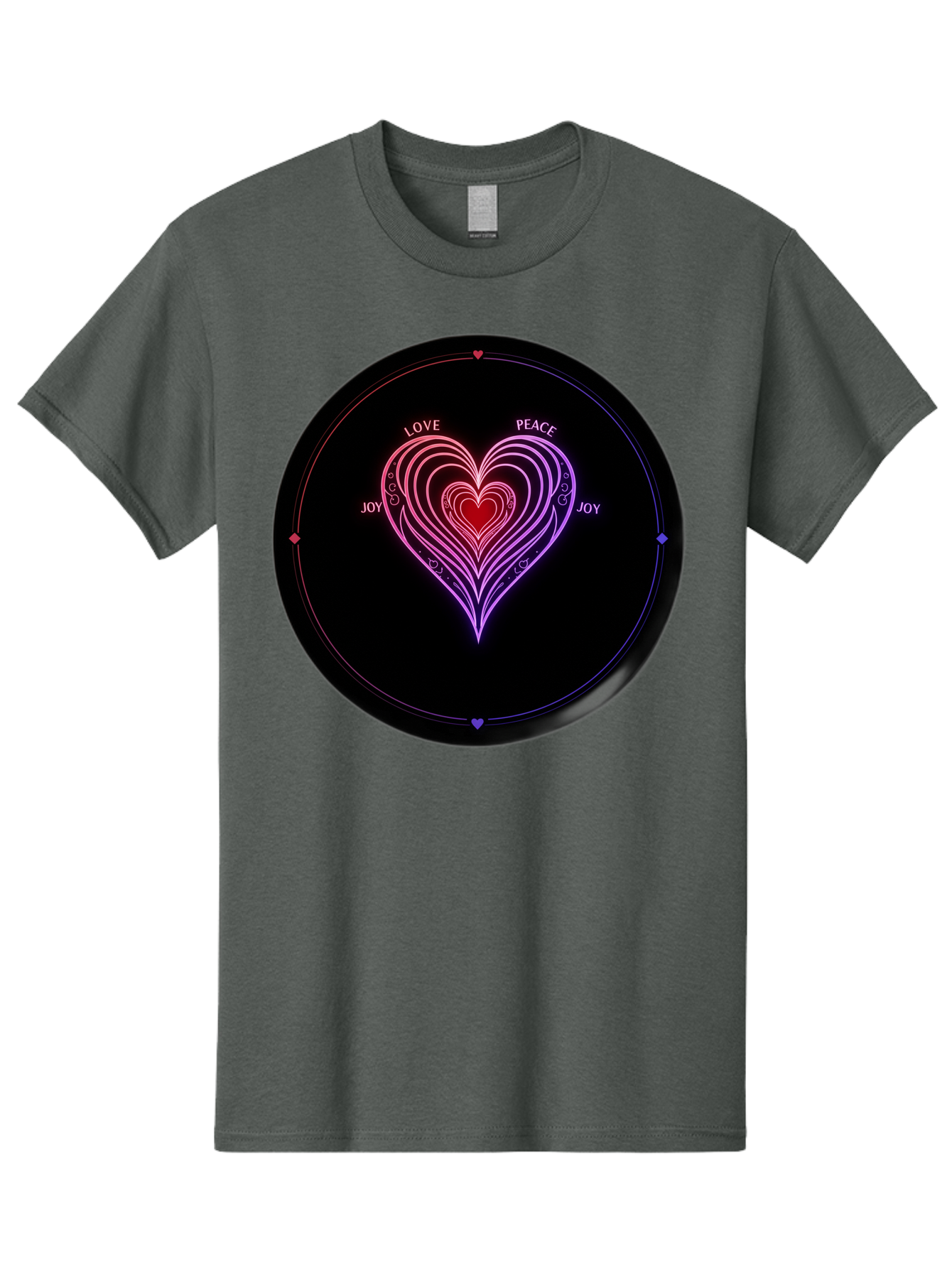 Heart-Of-Love Men'S Graphic Tee, 100% Cotton, Comfortable Casual Summer Wear, Machine Washable, Heart Symbol, Love Peace Joy, Neon Lights, Layered Hearts, Gradient Colors, Circular Design, Emotional Wellness, Positive Vibes, Bae199 15