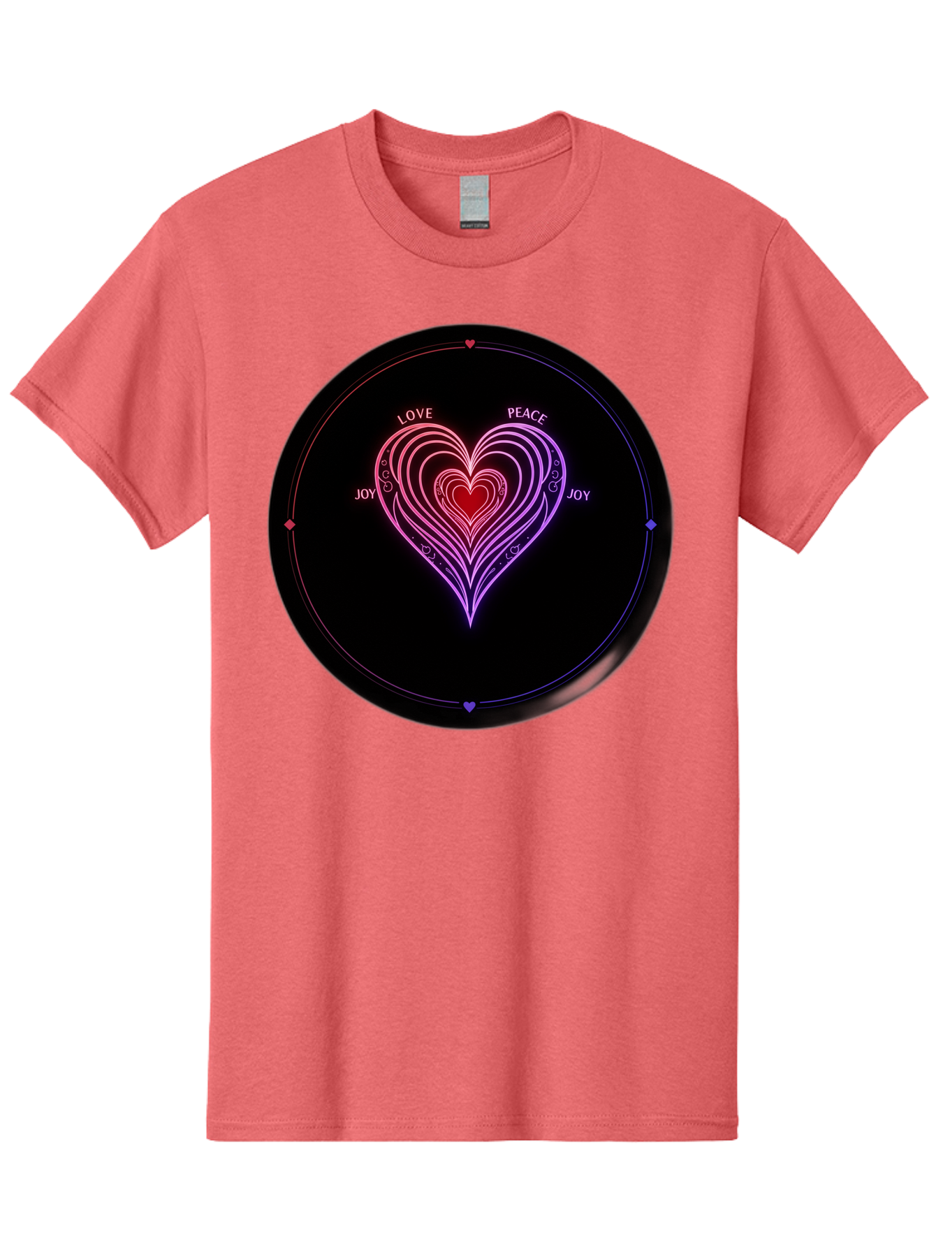 Heart-Of-Love Men'S Graphic Tee, 100% Cotton, Comfortable Casual Summer Wear, Machine Washable, Heart Symbol, Love Peace Joy, Neon Lights, Layered Hearts, Gradient Colors, Circular Design, Emotional Wellness, Positive Vibes, Bae199 4