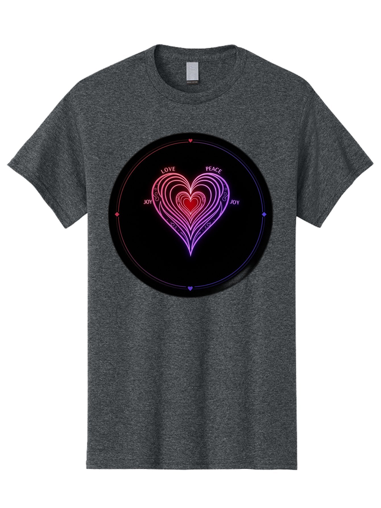 Heart-Of-Love Men'S Graphic Tee, 100% Cotton, Comfortable Casual Summer Wear, Machine Washable, Heart Symbol, Love Peace Joy, Neon Lights, Layered Hearts, Gradient Colors, Circular Design, Emotional Wellness, Positive Vibes, Bae199 4