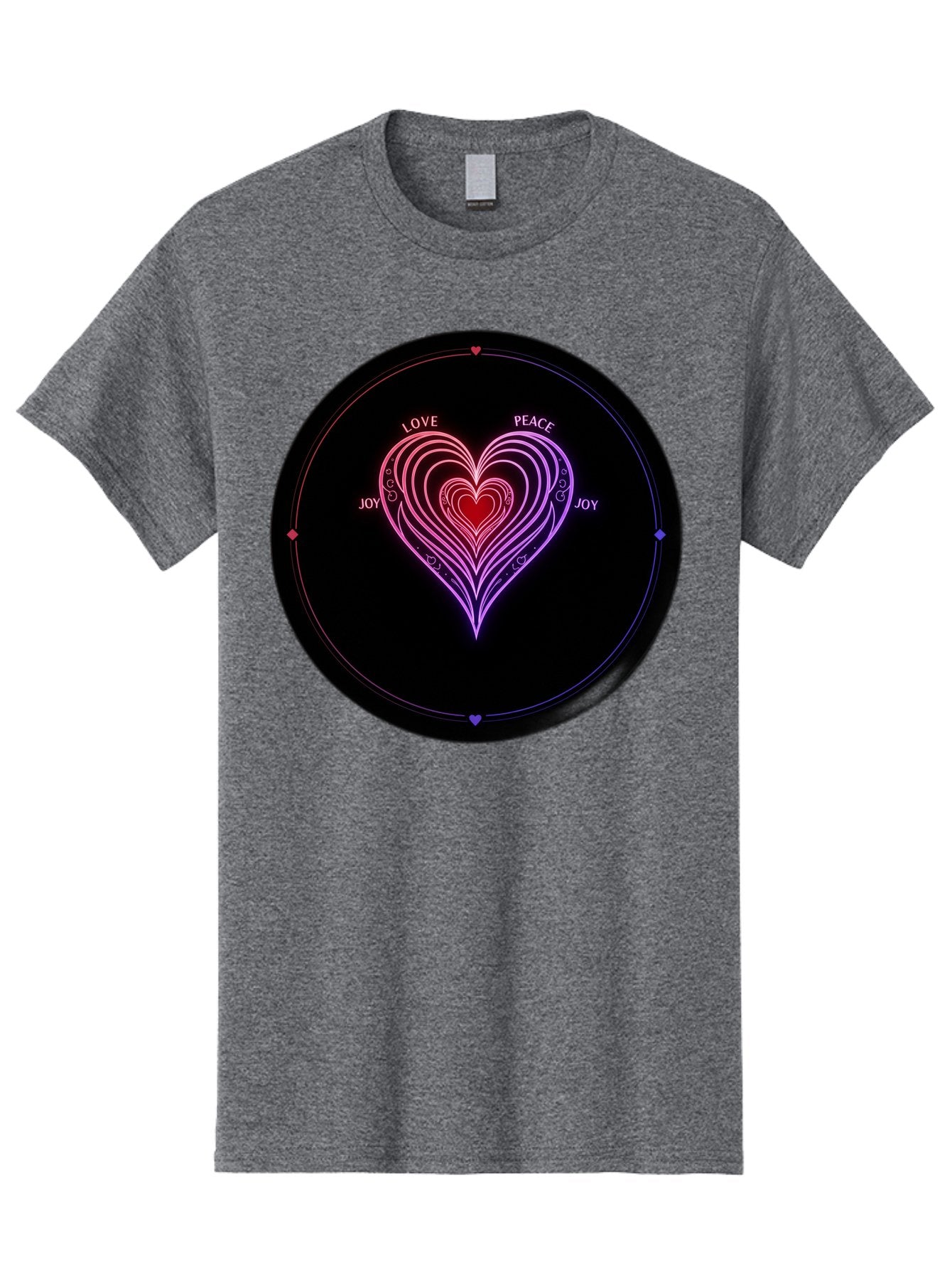 Heart-Of-Love Men'S Graphic Tee, 100% Cotton, Comfortable Casual Summer Wear, Machine Washable, Heart Symbol, Love Peace Joy, Neon Lights, Layered Hearts, Gradient Colors, Circular Design, Emotional Wellness, Positive Vibes, Bae199 12