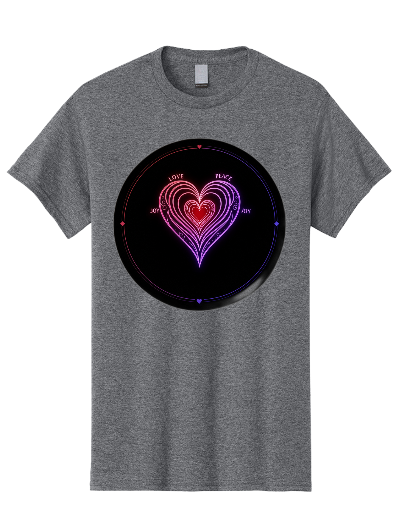 Heart-Of-Love Men'S Graphic Tee, 100% Cotton, Comfortable Casual Summer Wear, Machine Washable, Heart Symbol, Love Peace Joy, Neon Lights, Layered Hearts, Gradient Colors, Circular Design, Emotional Wellness, Positive Vibes, Bae199 3