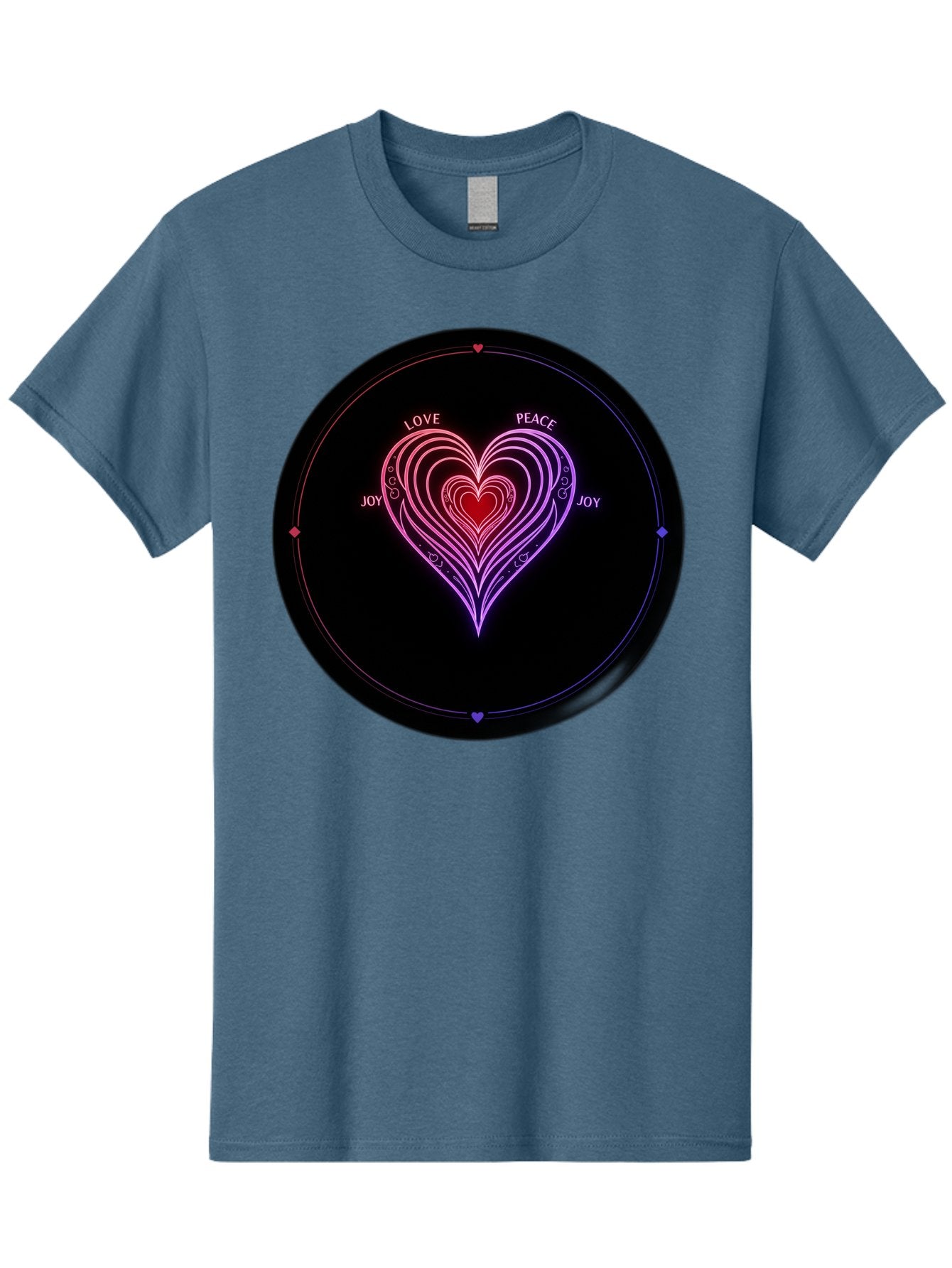 Heart-Of-Love Men'S Graphic Tee, 100% Cotton, Comfortable Casual Summer Wear, Machine Washable, Heart Symbol, Love Peace Joy, Neon Lights, Layered Hearts, Gradient Colors, Circular Design, Emotional Wellness, Positive Vibes, Bae199