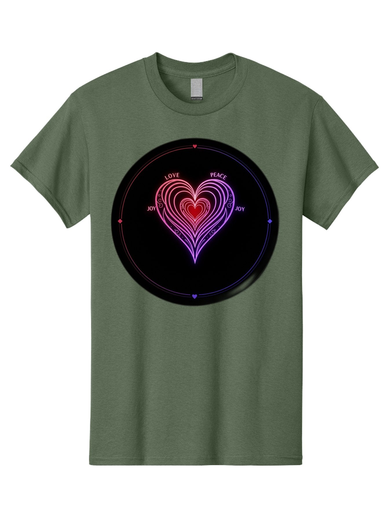 Heart-Of-Love Men'S Graphic Tee, 100% Cotton, Comfortable Casual Summer Wear, Machine Washable, Heart Symbol, Love Peace Joy, Neon Lights, Layered Hearts, Gradient Colors, Circular Design, Emotional Wellness, Positive Vibes, Bae199 14