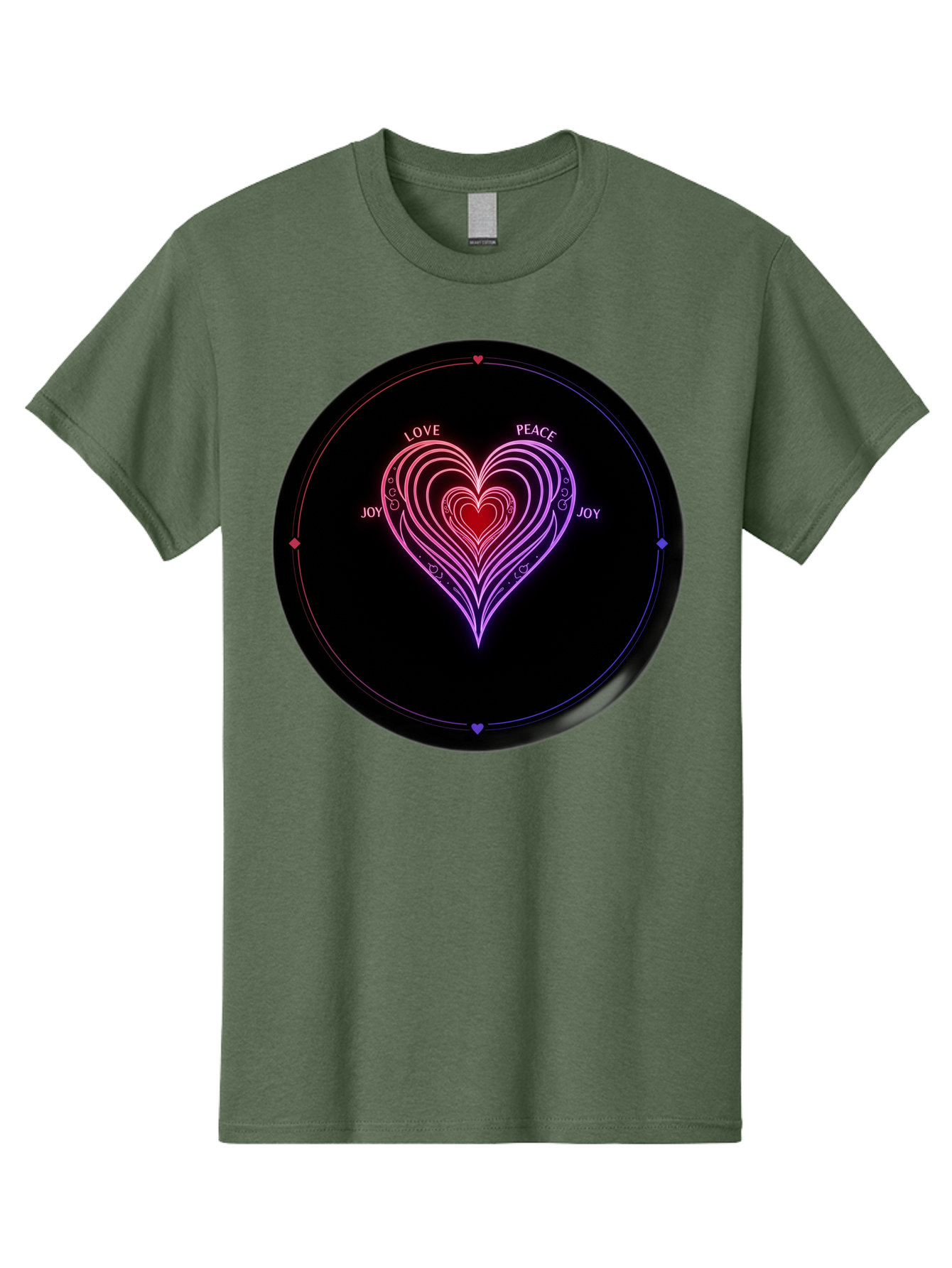 Heart-Of-Love Men'S Graphic Tee, 100% Cotton, Comfortable Casual Summer Wear, Machine Washable, Heart Symbol, Love Peace Joy, Neon Lights, Layered Hearts, Gradient Colors, Circular Design, Emotional Wellness, Positive Vibes, Bae199
