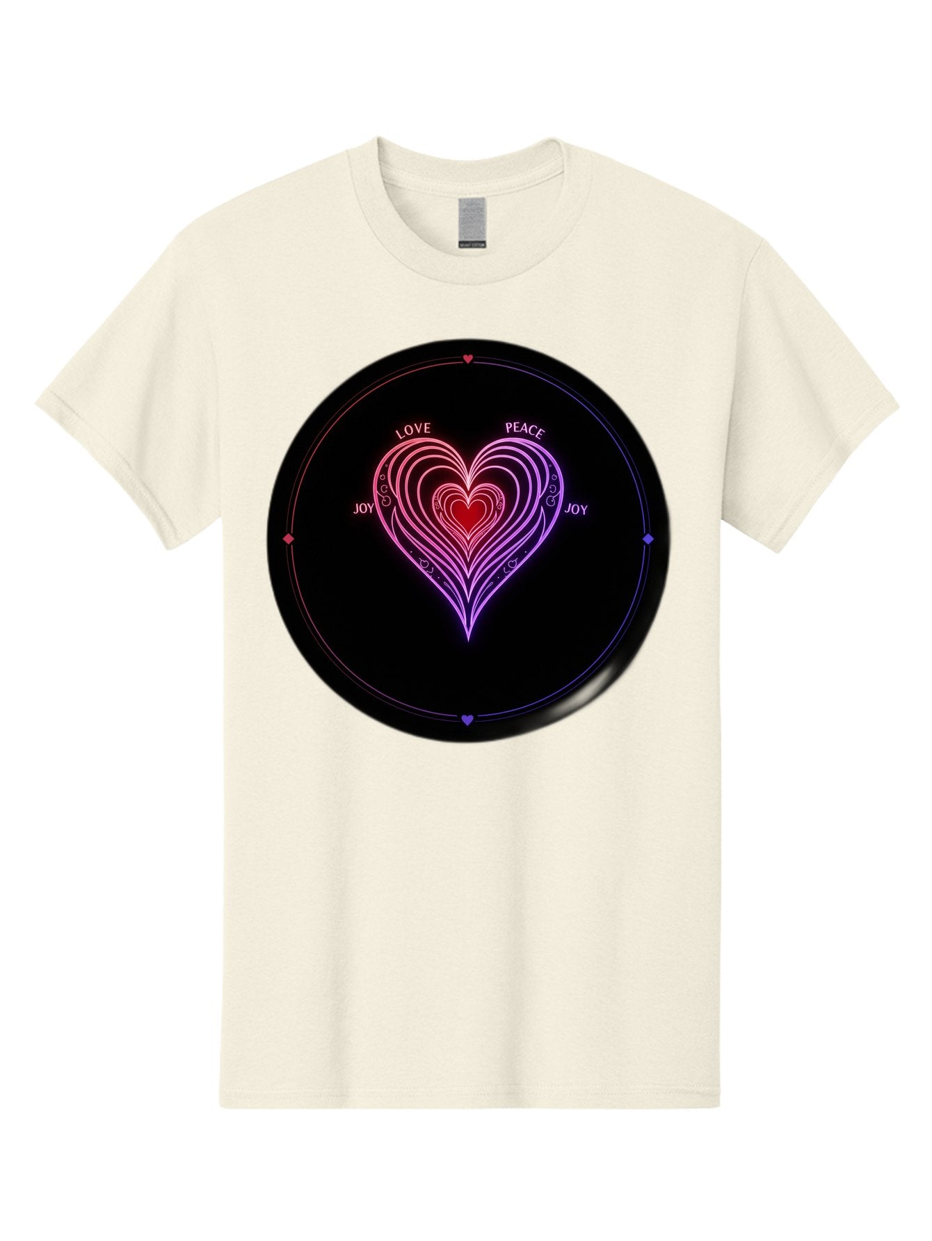 Heart-Of-Love Men'S Graphic Tee, 100% Cotton, Comfortable Casual Summer Wear, Machine Washable, Heart Symbol, Love Peace Joy, Neon Lights, Layered Hearts, Gradient Colors, Circular Design, Emotional Wellness, Positive Vibes, Bae199 10