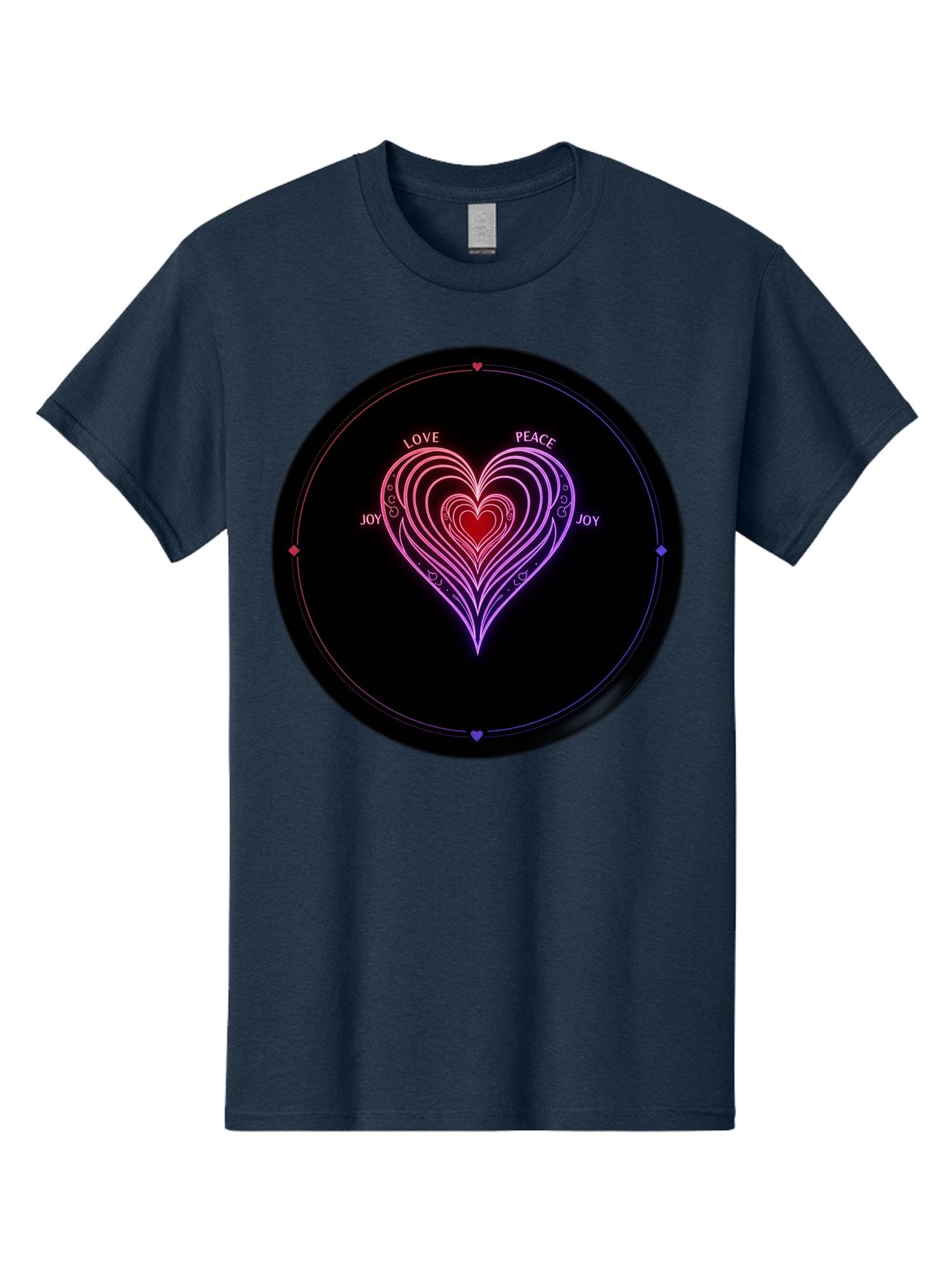 Heart-Of-Love Men'S Graphic Tee, 100% Cotton, Comfortable Casual Summer Wear, Machine Washable, Heart Symbol, Love Peace Joy, Neon Lights, Layered Hearts, Gradient Colors, Circular Design, Emotional Wellness, Positive Vibes, Bae199 8