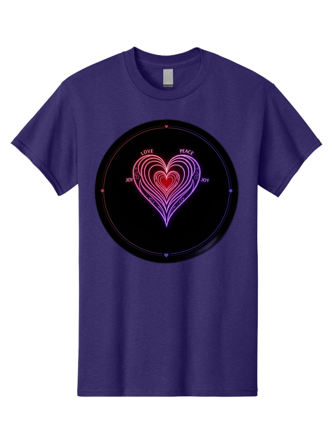 Heart-Of-Love Men'S Graphic Tee, 100% Cotton, Comfortable Casual Summer Wear, Machine Washable, Heart Symbol, Love Peace Joy, Neon Lights, Layered Hearts, Gradient Colors, Circular Design, Emotional Wellness, Positive Vibes, Bae199 6