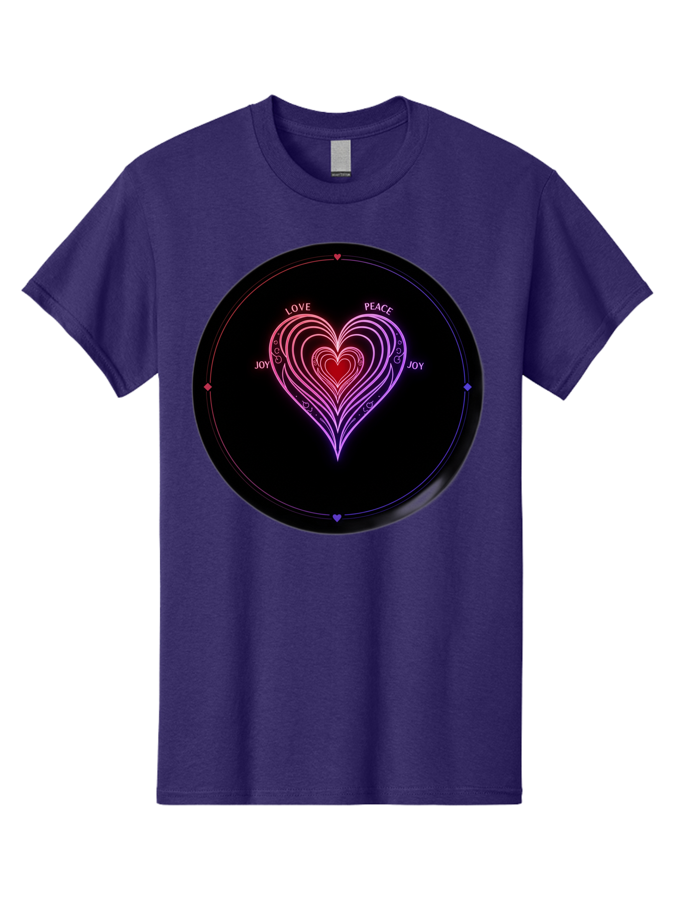 Heart-Of-Love Men'S Graphic Tee, 100% Cotton, Comfortable Casual Summer Wear, Machine Washable, Heart Symbol, Love Peace Joy, Neon Lights, Layered Hearts, Gradient Colors, Circular Design, Emotional Wellness, Positive Vibes, Bae199 7