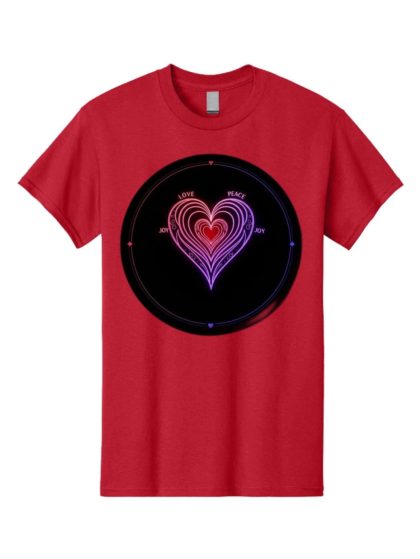 Heart-Of-Love Men'S Graphic Tee, 100% Cotton, Comfortable Casual Summer Wear, Machine Washable, Heart Symbol, Love Peace Joy, Neon Lights, Layered Hearts, Gradient Colors, Circular Design, Emotional Wellness, Positive Vibes, Bae199 9
