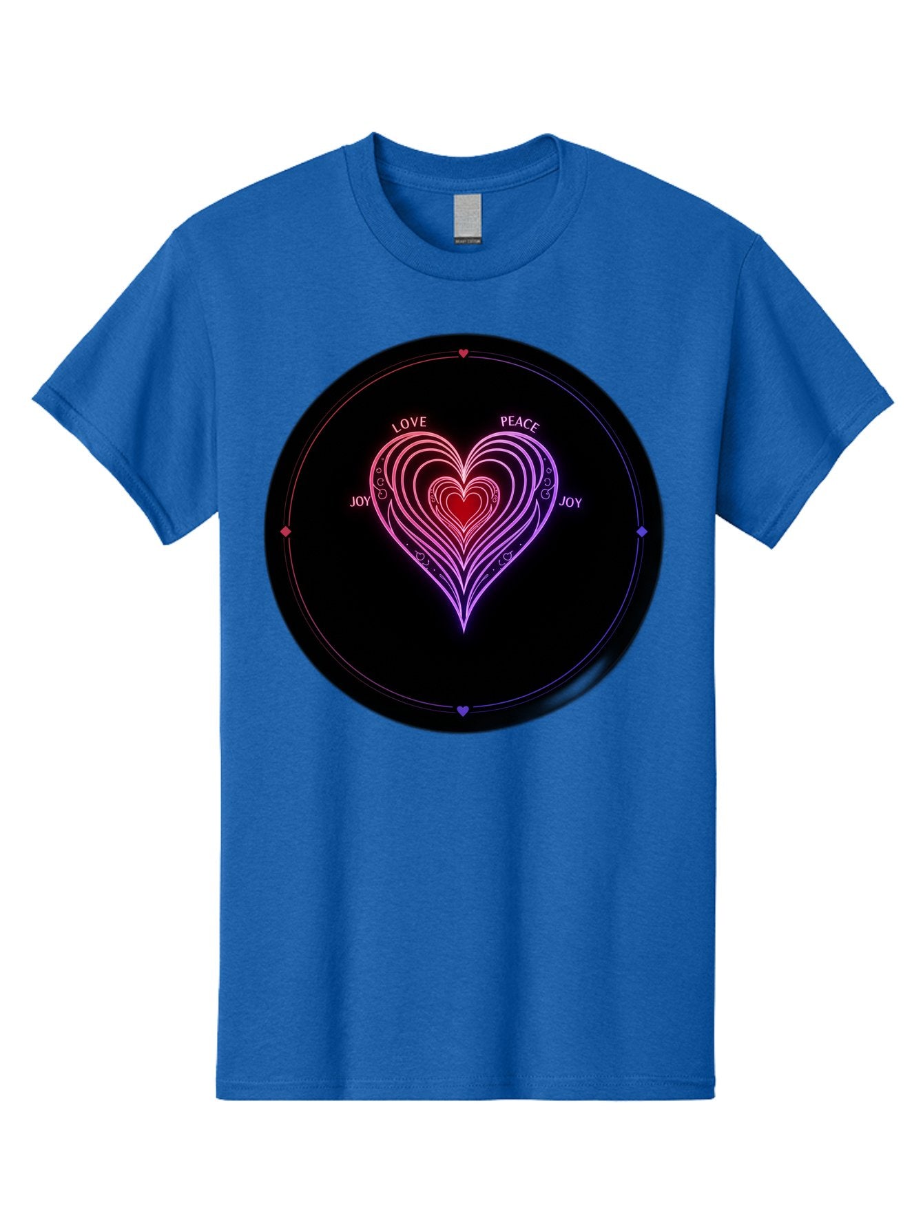 Heart-Of-Love Men'S Graphic Tee, 100% Cotton, Comfortable Casual Summer Wear, Machine Washable, Heart Symbol, Love Peace Joy, Neon Lights, Layered Hearts, Gradient Colors, Circular Design, Emotional Wellness, Positive Vibes, Bae199 5