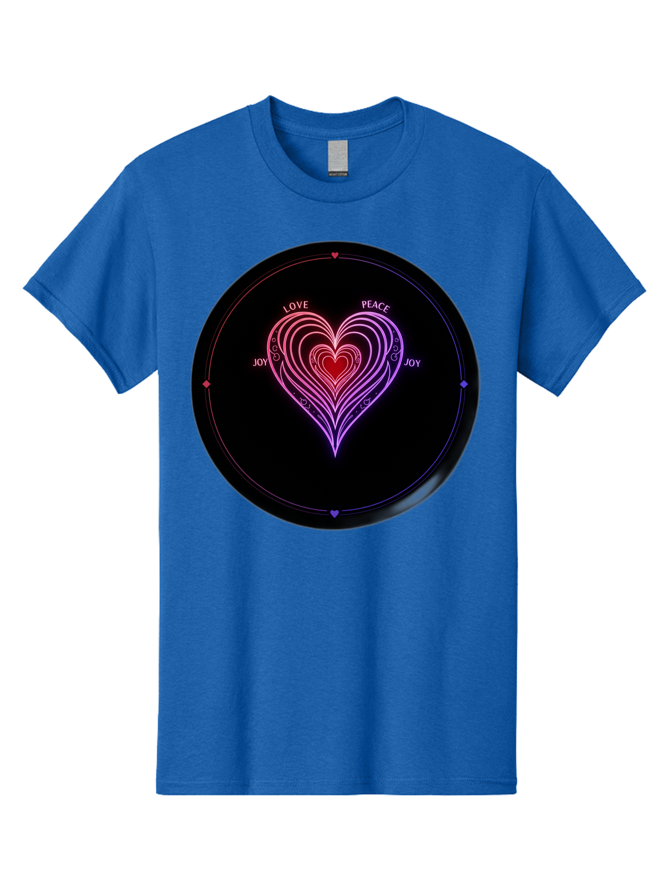 Heart-Of-Love Men'S Graphic Tee, 100% Cotton, Comfortable Casual Summer Wear, Machine Washable, Heart Symbol, Love Peace Joy, Neon Lights, Layered Hearts, Gradient Colors, Circular Design, Emotional Wellness, Positive Vibes, Bae199 8