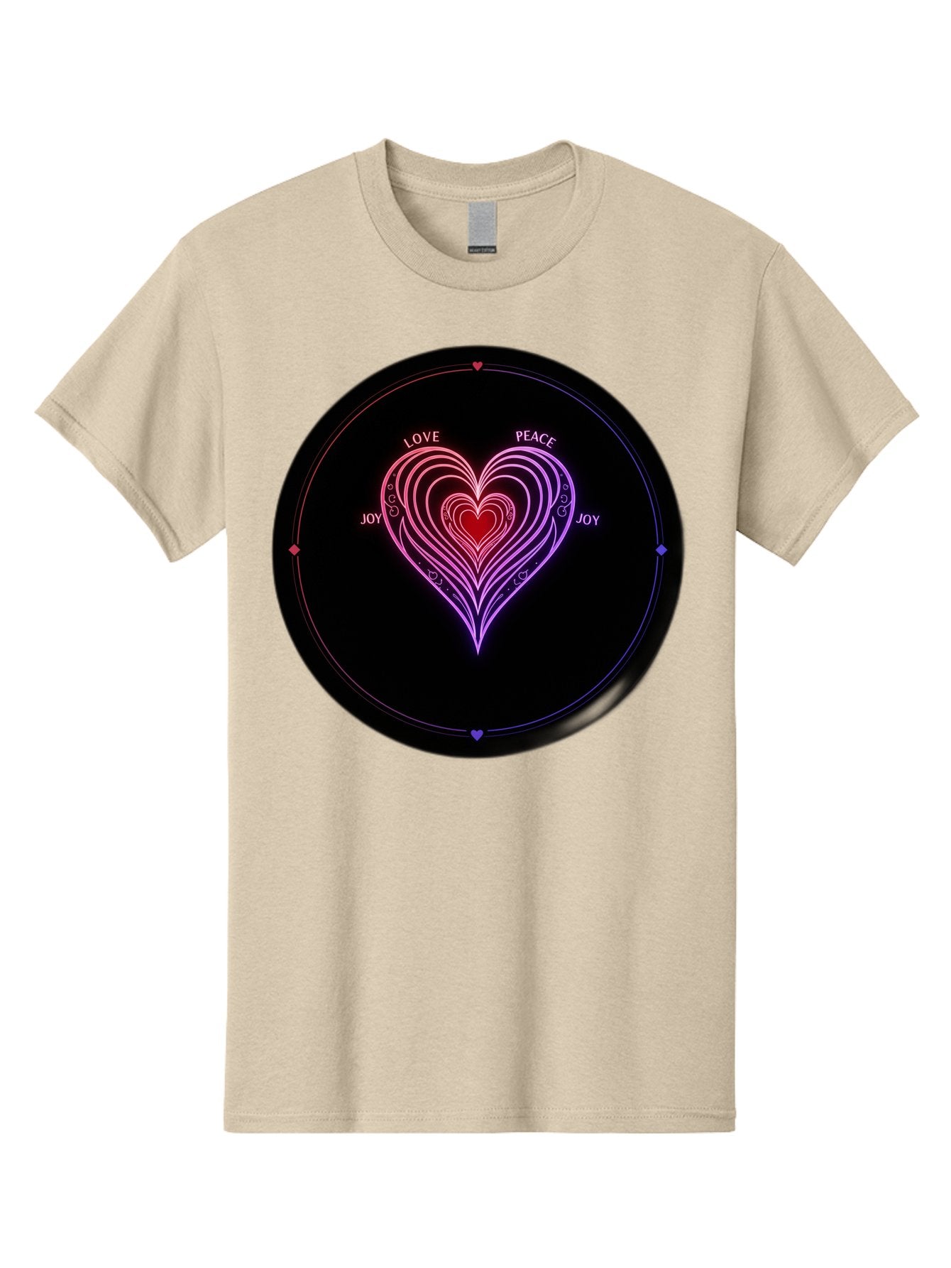 Heart-Of-Love Men'S Graphic Tee, 100% Cotton, Comfortable Casual Summer Wear, Machine Washable, Heart Symbol, Love Peace Joy, Neon Lights, Layered Hearts, Gradient Colors, Circular Design, Emotional Wellness, Positive Vibes, Bae199 15