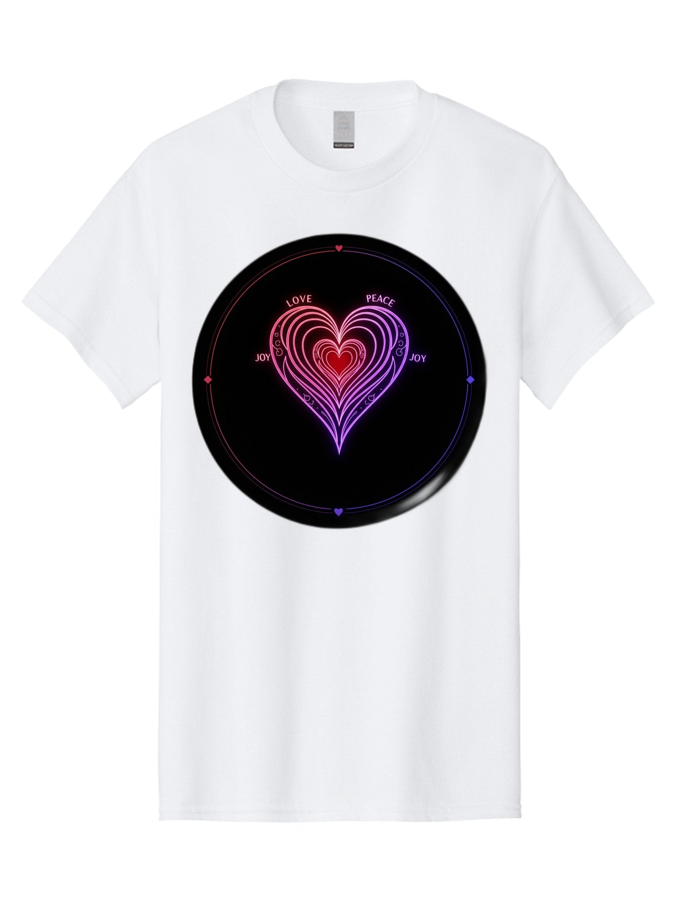 Heart-Of-Love Men'S Graphic Tee, 100% Cotton, Comfortable Casual Summer Wear, Machine Washable, Heart Symbol, Love Peace Joy, Neon Lights, Layered Hearts, Gradient Colors, Circular Design, Emotional Wellness, Positive Vibes, Bae199 3
