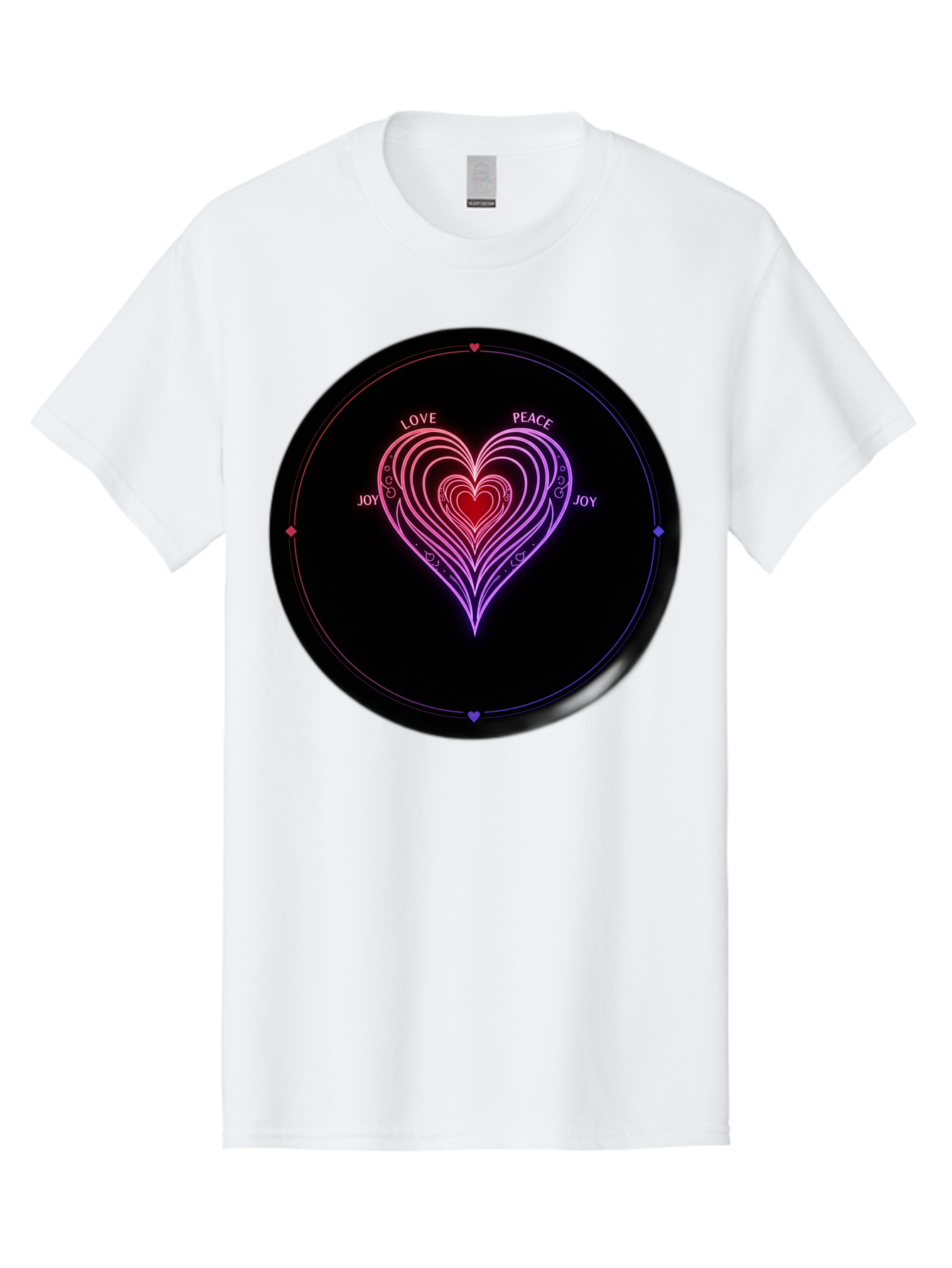 Heart-Of-Love Men'S Graphic Tee, 100% Cotton, Comfortable Casual Summer Wear, Machine Washable, Heart Symbol, Love Peace Joy, Neon Lights, Layered Hearts, Gradient Colors, Circular Design, Emotional Wellness, Positive Vibes, Bae199 9