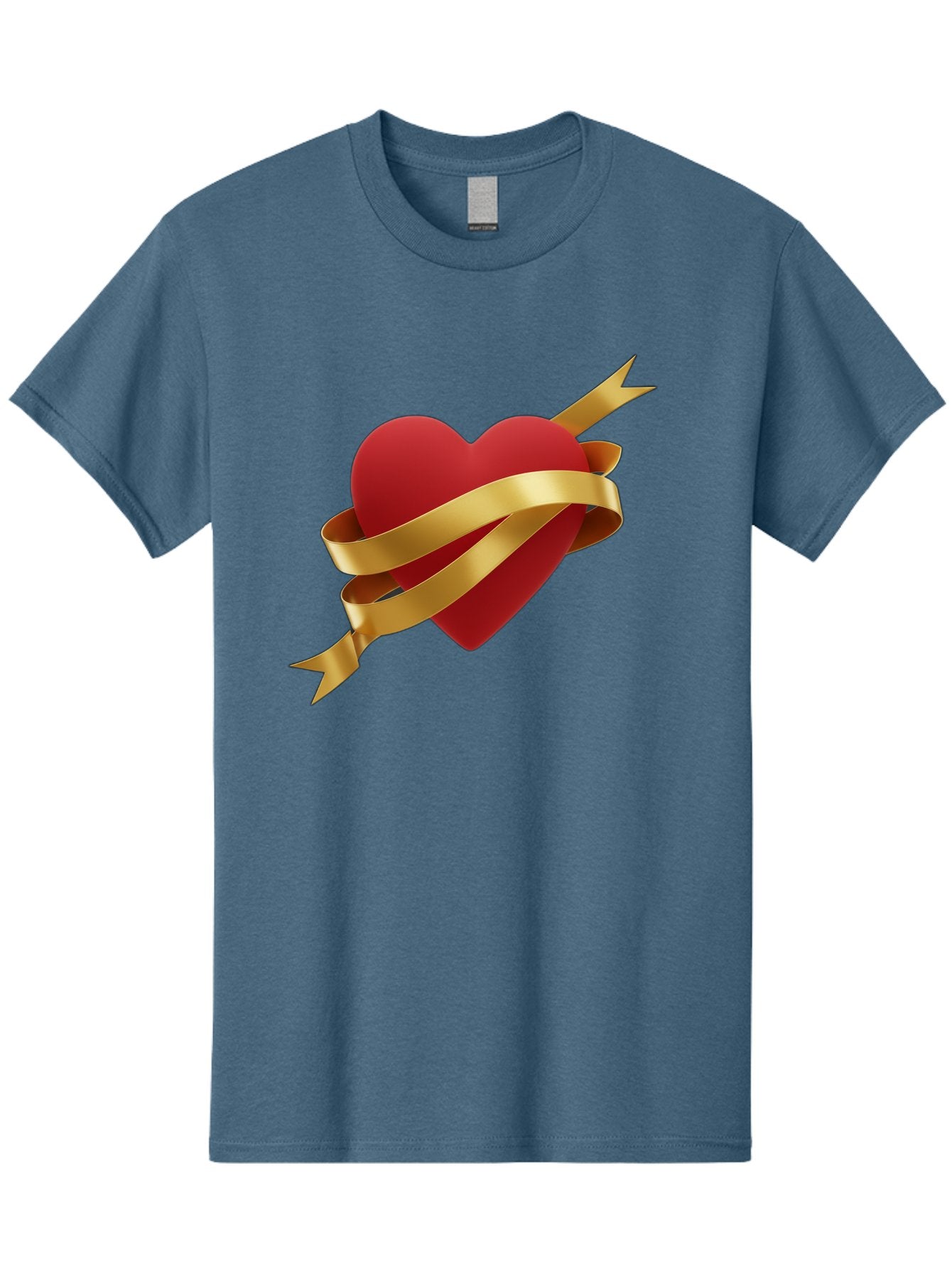 Heart-With-Ribbon-And-Arrow Men'S Graphic Tee, 100% Cotton, Comfortable Casual Summer Wear, Machine Washable, Red Heart, Gold Ribbon, Arrow Through Heart, Love Symbol, Valentines Day, Symbol Of Love, Heart With Ribbon Bae200 9