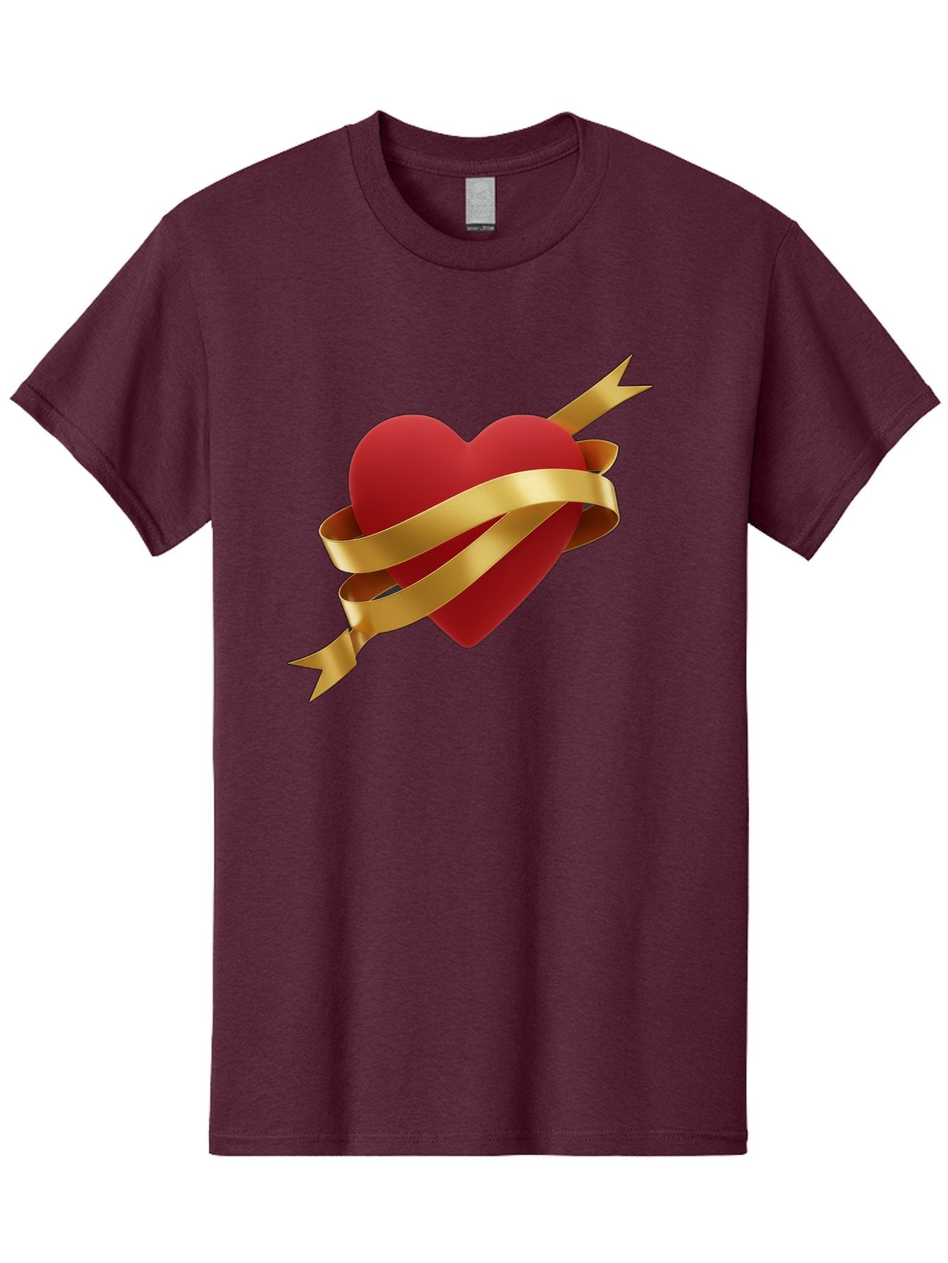 Heart-With-Ribbon-And-Arrow Men'S Graphic Tee, 100% Cotton, Comfortable Casual Summer Wear, Machine Washable, Red Heart, Gold Ribbon, Arrow Through Heart, Love Symbol, Valentines Day, Symbol Of Love, Heart With Ribbon Bae200