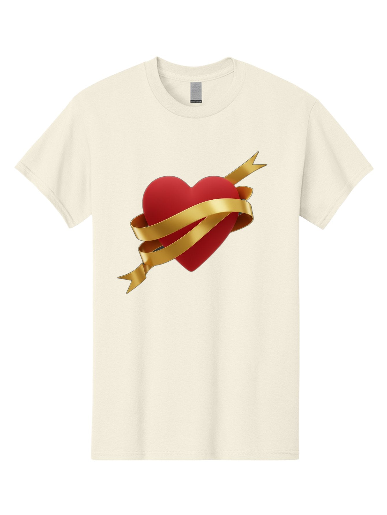 Heart-With-Ribbon-And-Arrow Men'S Graphic Tee, 100% Cotton, Comfortable Casual Summer Wear, Machine Washable, Red Heart, Gold Ribbon, Arrow Through Heart, Love Symbol, Valentines Day, Symbol Of Love, Heart With Ribbon Bae200 15