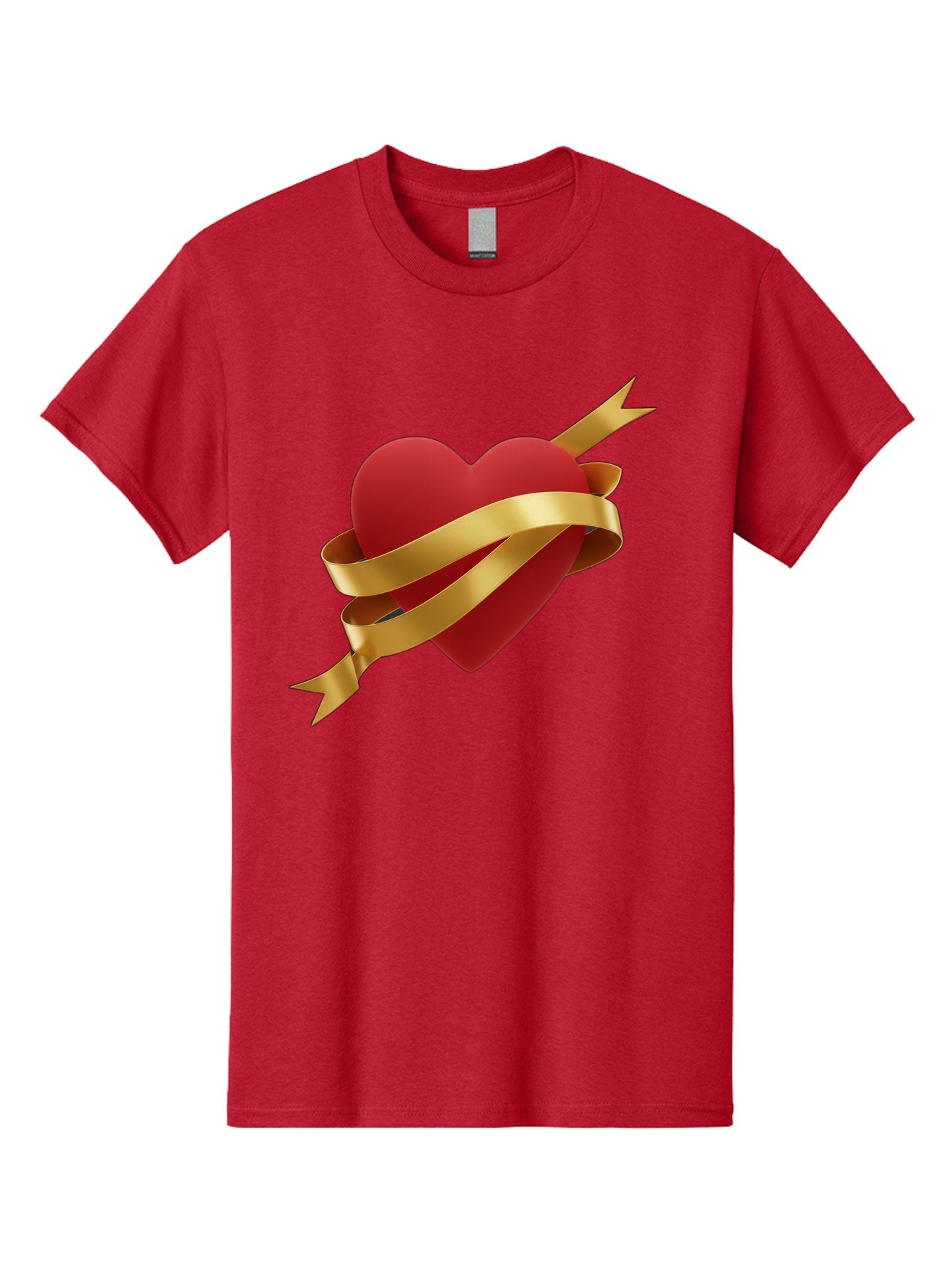 Heart-With-Ribbon-And-Arrow Men'S Graphic Tee, 100% Cotton, Comfortable Casual Summer Wear, Machine Washable, Red Heart, Gold Ribbon, Arrow Through Heart, Love Symbol, Valentines Day, Symbol Of Love, Heart With Ribbon Bae200 3