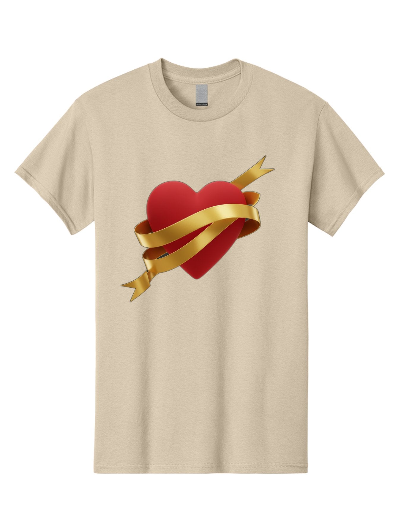 Heart-With-Ribbon-And-Arrow Men'S Graphic Tee, 100% Cotton, Comfortable Casual Summer Wear, Machine Washable, Red Heart, Gold Ribbon, Arrow Through Heart, Love Symbol, Valentines Day, Symbol Of Love, Heart With Ribbon Bae200
