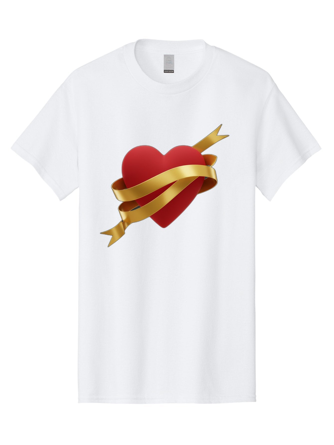 Heart-With-Ribbon-And-Arrow Men'S Graphic Tee, 100% Cotton, Comfortable Casual Summer Wear, Machine Washable, Red Heart, Gold Ribbon, Arrow Through Heart, Love Symbol, Valentines Day, Symbol Of Love, Heart With Ribbon Bae200 13