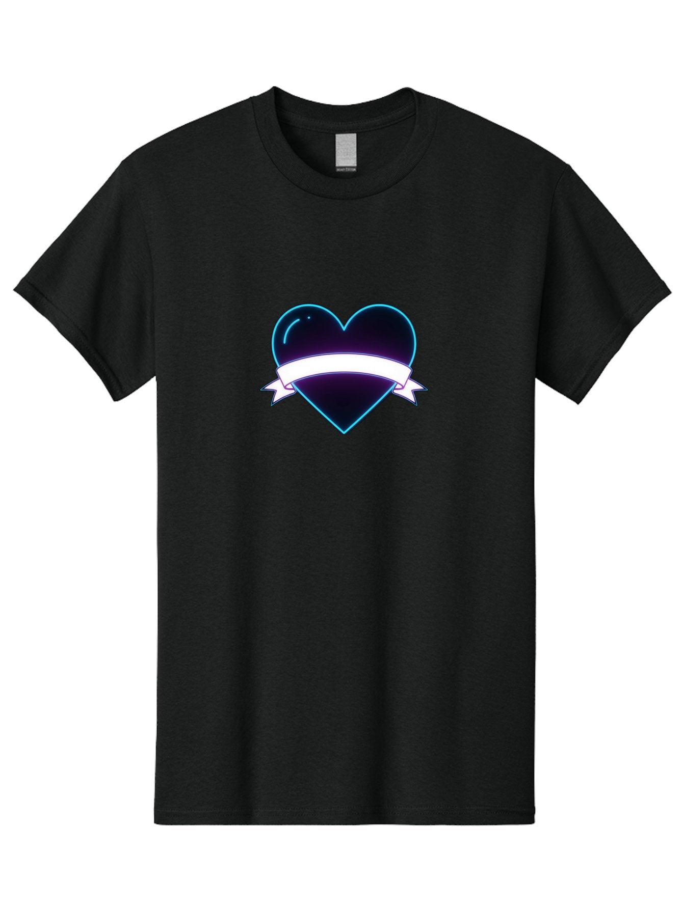 Heart-With-Ribbon Men'S Graphic Tee, 100% Cotton, Comfortable Casual Summer Wear, Machine Washable, Black Heart, White Ribbon, Love Symbol, Heart Icon, Graphic Design Element, Purple Sheen, Shiny Heart, Valentine Symbol Bae201 13