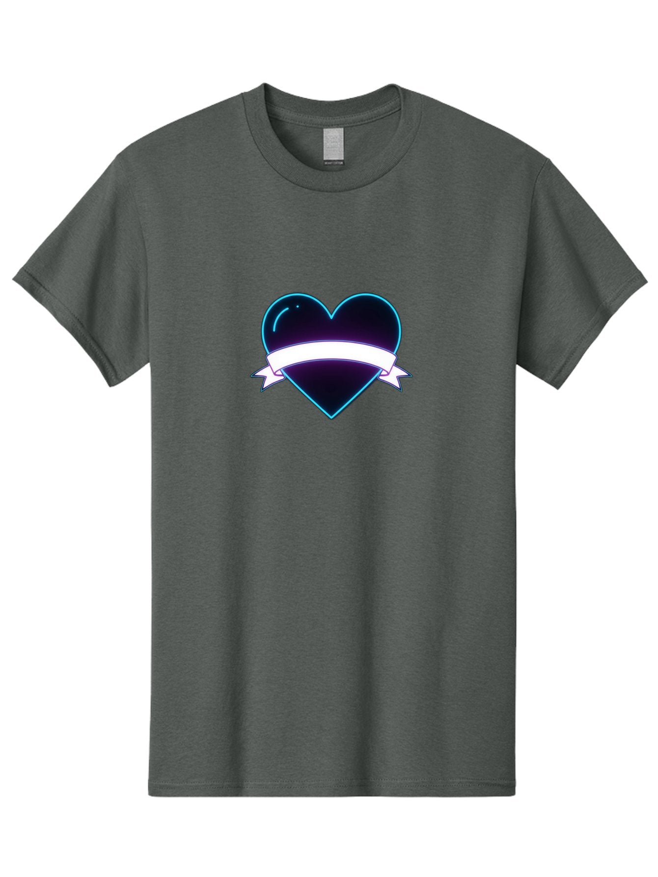 Heart-With-Ribbon Men'S Graphic Tee, 100% Cotton, Comfortable Casual Summer Wear, Machine Washable, Black Heart, White Ribbon, Love Symbol, Heart Icon, Graphic Design Element, Purple Sheen, Shiny Heart, Valentine Symbol Bae201 3