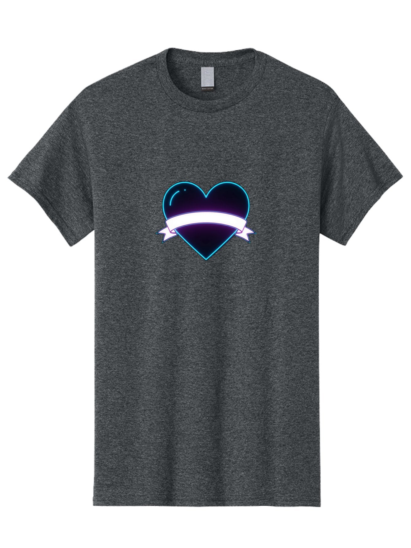 Heart-With-Ribbon Men'S Graphic Tee, 100% Cotton, Comfortable Casual Summer Wear, Machine Washable, Black Heart, White Ribbon, Love Symbol, Heart Icon, Graphic Design Element, Purple Sheen, Shiny Heart, Valentine Symbol Bae201