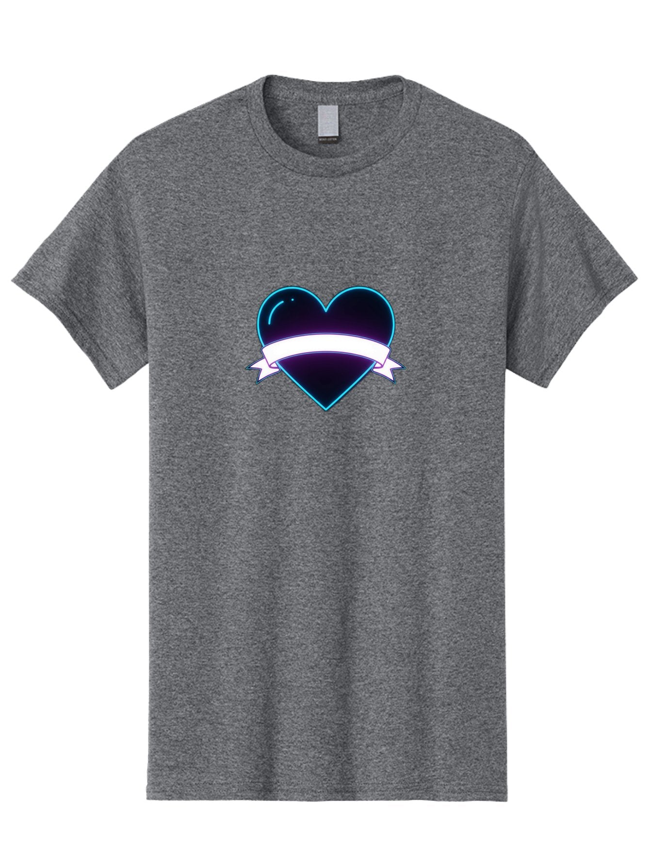 Heart-With-Ribbon Men'S Graphic Tee, 100% Cotton, Comfortable Casual Summer Wear, Machine Washable, Black Heart, White Ribbon, Love Symbol, Heart Icon, Graphic Design Element, Purple Sheen, Shiny Heart, Valentine Symbol Bae201 9