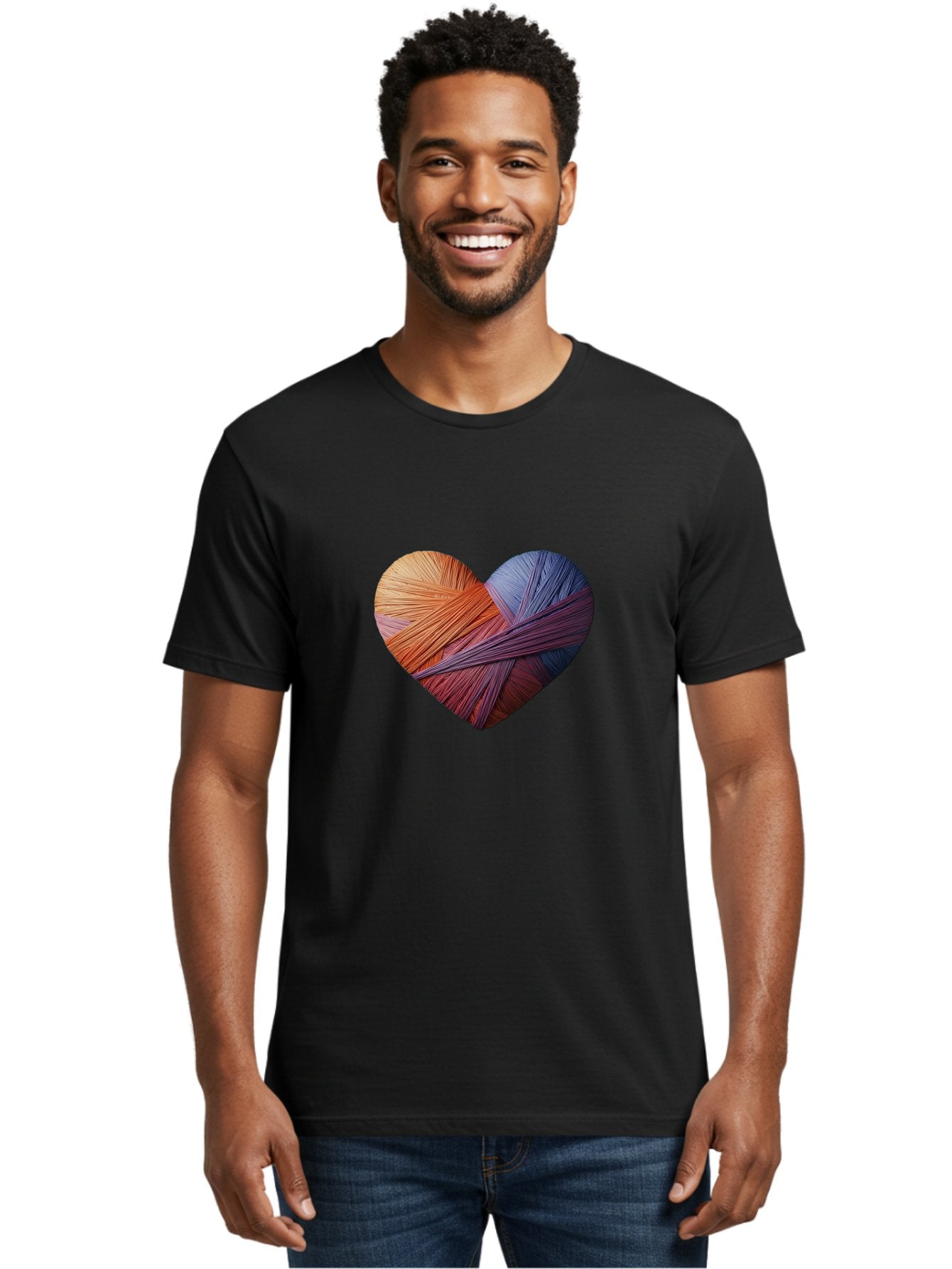Heart Men'S Graphic Tee, 100% Cotton, Comfortable Casual Summer Wear, Machine Washable, Heart-Shaped Twine, Colorful Threads, Vibrant Colors, Twine Art, Heart Design, Handmade Craft, Creative Expression, Artistic, Yarn, Knitting Bae202 30
