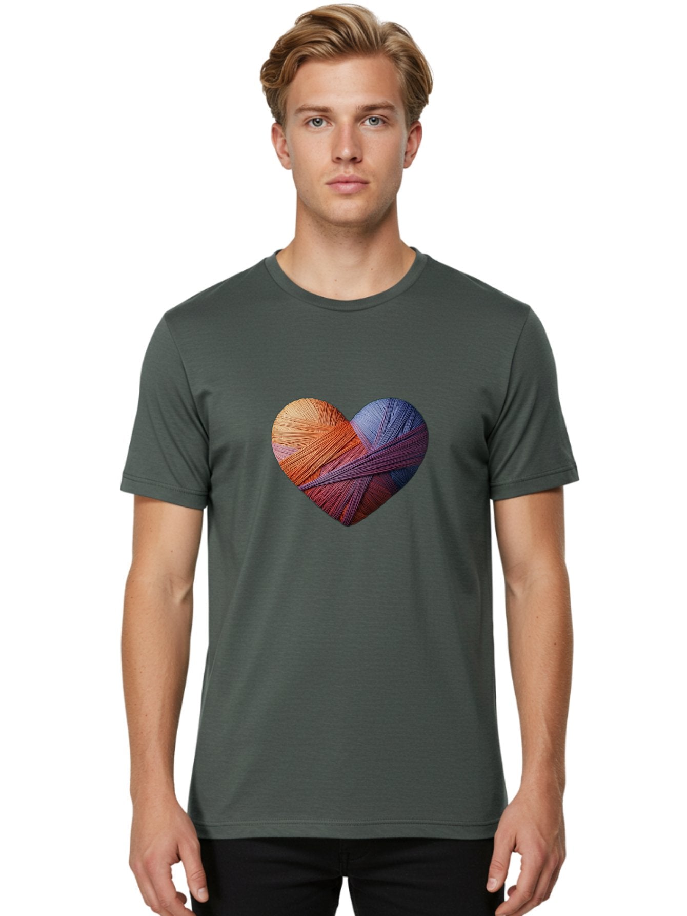 Heart Men'S Graphic Tee, 100% Cotton, Comfortable Casual Summer Wear, Machine Washable, Heart-Shaped Twine, Colorful Threads, Vibrant Colors, Twine Art, Heart Design, Handmade Craft, Creative Expression, Artistic, Yarn, Knitting Bae202 24