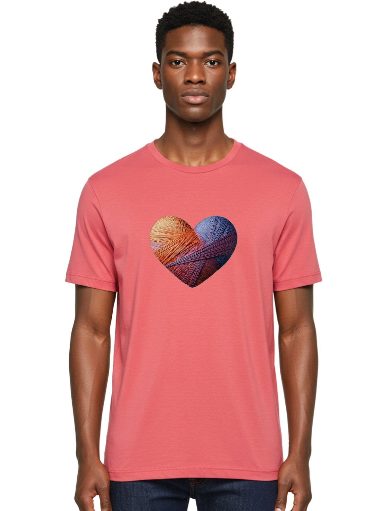 Heart Men'S Graphic Tee, 100% Cotton, Comfortable Casual Summer Wear, Machine Washable, Heart-Shaped Twine, Colorful Threads, Vibrant Colors, Twine Art, Heart Design, Handmade Craft, Creative Expression, Artistic, Yarn, Knitting Bae202 21