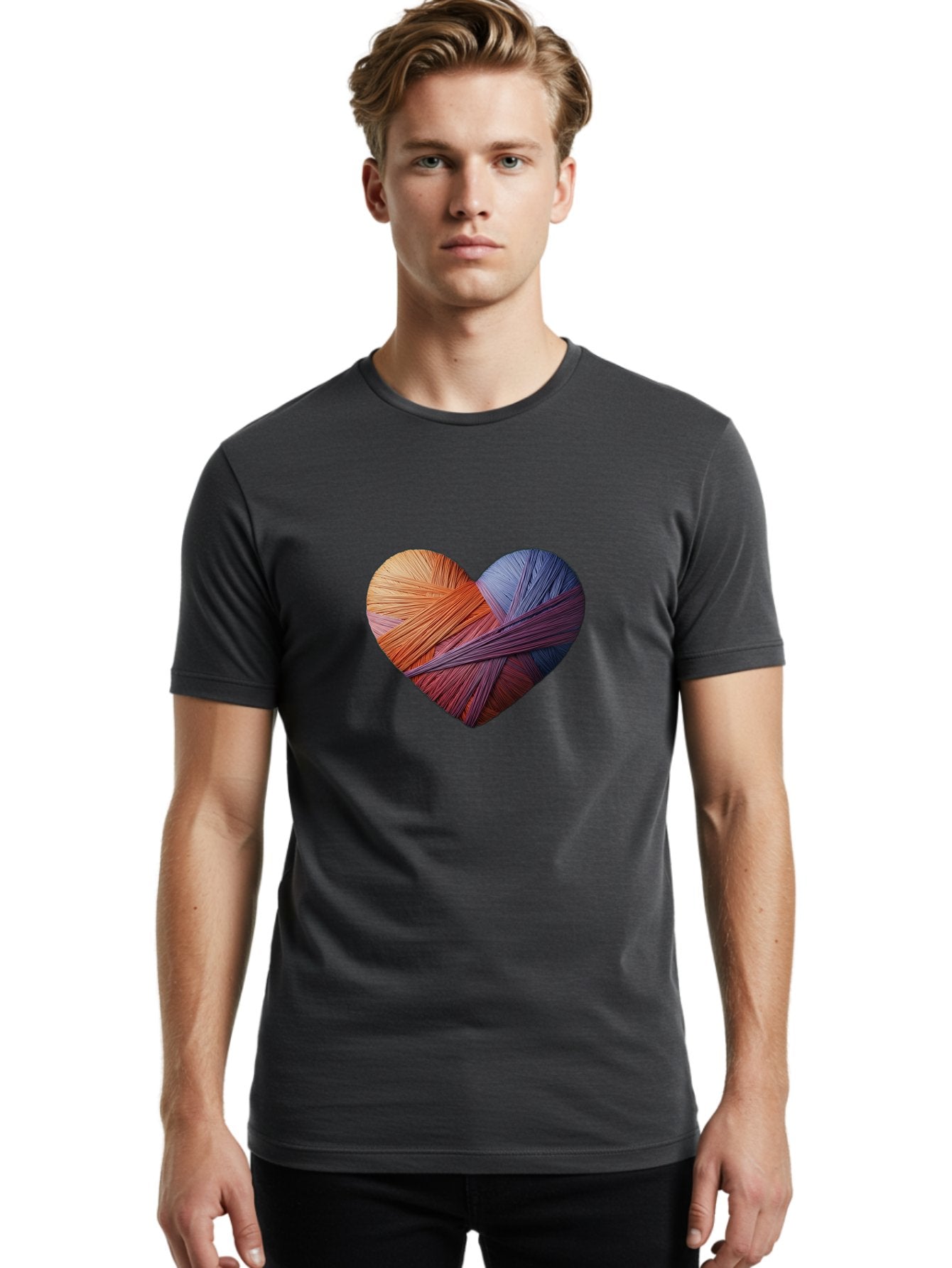 Heart Men'S Graphic Tee, 100% Cotton, Comfortable Casual Summer Wear, Machine Washable, Heart-Shaped Twine, Colorful Threads, Vibrant Colors, Twine Art, Heart Design, Handmade Craft, Creative Expression, Artistic, Yarn, Knitting Bae202 28