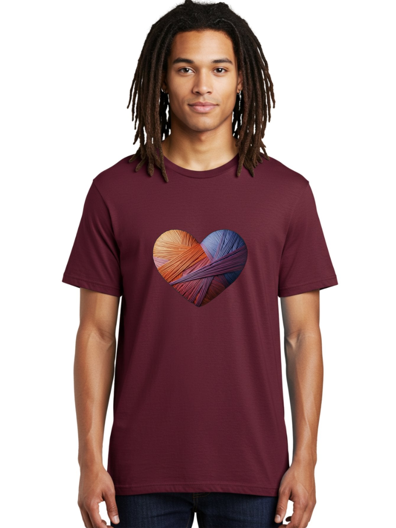 Heart Men'S Graphic Tee, 100% Cotton, Comfortable Casual Summer Wear, Machine Washable, Heart-Shaped Twine, Colorful Threads, Vibrant Colors, Twine Art, Heart Design, Handmade Craft, Creative Expression, Artistic, Yarn, Knitting Bae202 26