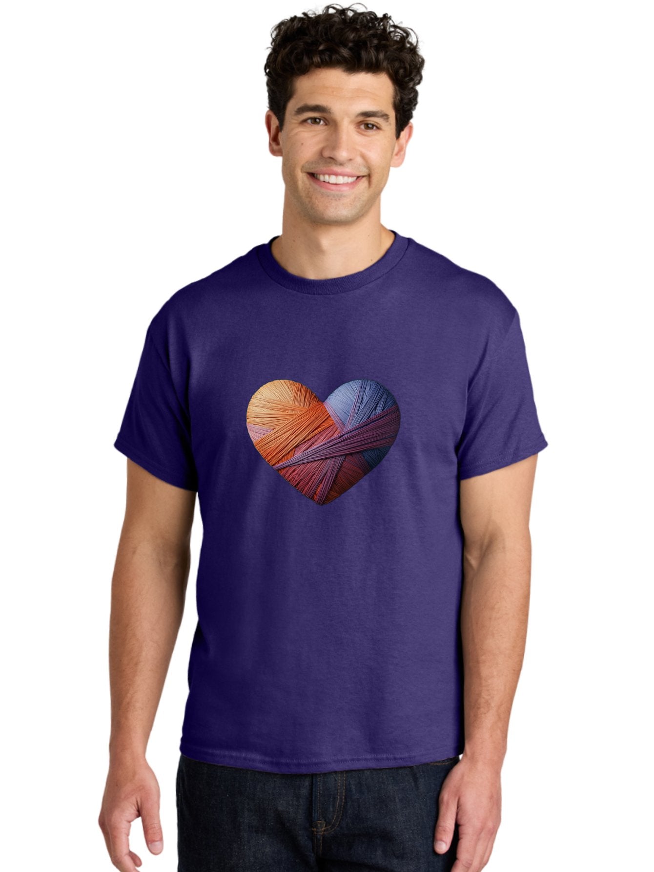 Heart Men'S Graphic Tee, 100% Cotton, Comfortable Casual Summer Wear, Machine Washable, Heart-Shaped Twine, Colorful Threads, Vibrant Colors, Twine Art, Heart Design, Handmade Craft, Creative Expression, Artistic, Yarn, Knitting Bae202 25
