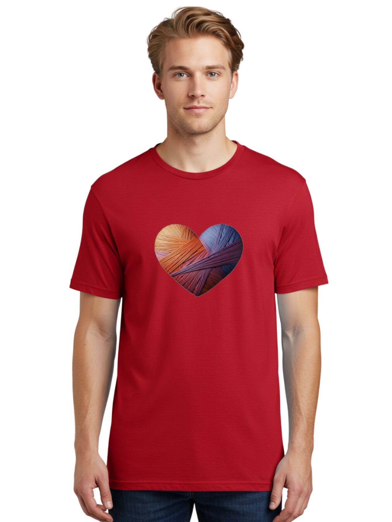 Heart Men'S Graphic Tee, 100% Cotton, Comfortable Casual Summer Wear, Machine Washable, Heart-Shaped Twine, Colorful Threads, Vibrant Colors, Twine Art, Heart Design, Handmade Craft, Creative Expression, Artistic, Yarn, Knitting Bae202 16