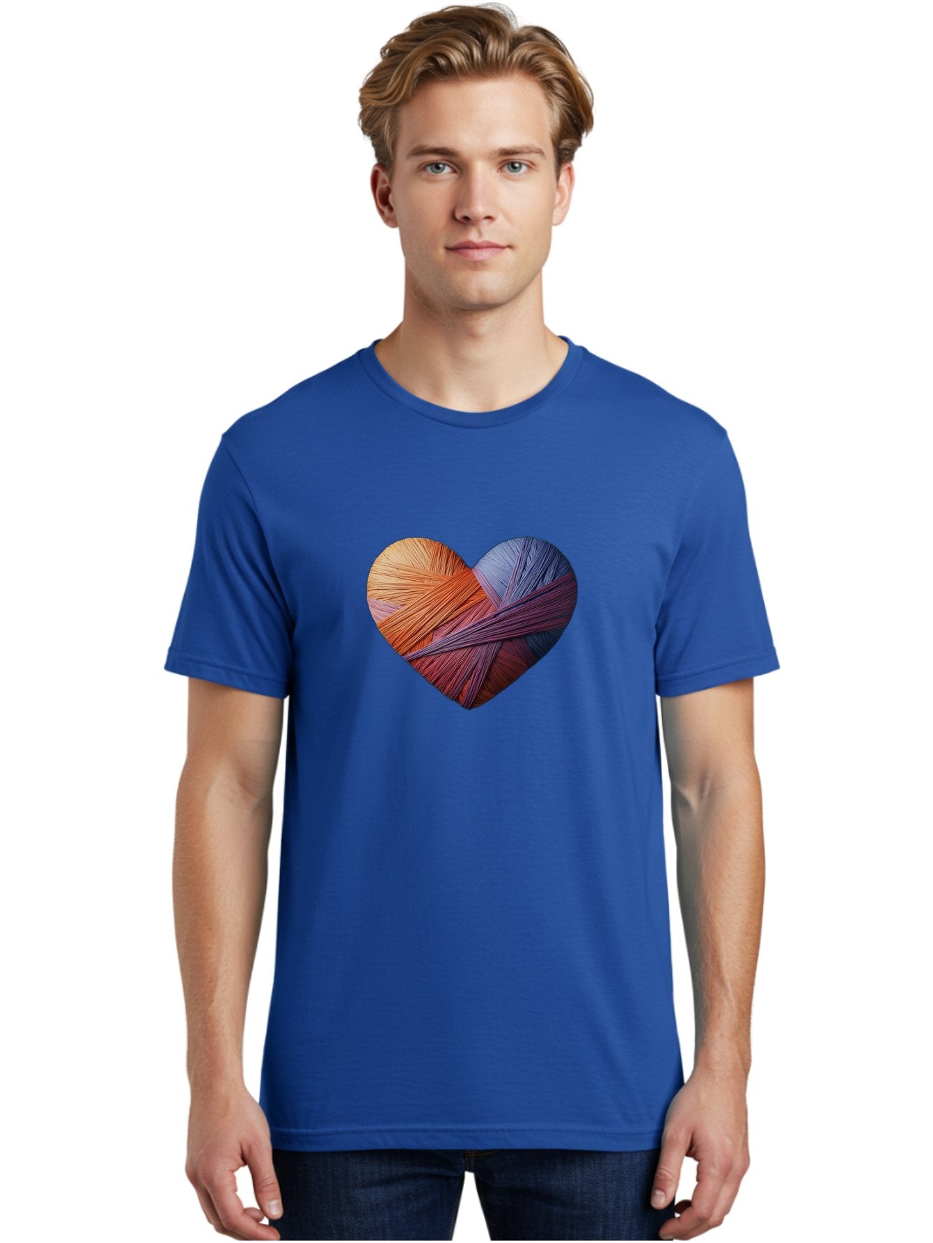 Heart Men'S Graphic Tee, 100% Cotton, Comfortable Casual Summer Wear, Machine Washable, Heart-Shaped Twine, Colorful Threads, Vibrant Colors, Twine Art, Heart Design, Handmade Craft, Creative Expression, Artistic, Yarn, Knitting Bae202 23
