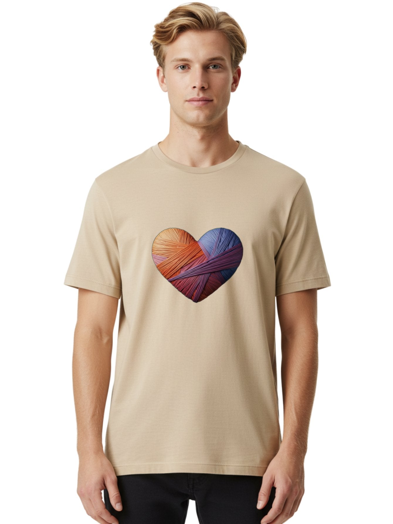 Heart Men'S Graphic Tee, 100% Cotton, Comfortable Casual Summer Wear, Machine Washable, Heart-Shaped Twine, Colorful Threads, Vibrant Colors, Twine Art, Heart Design, Handmade Craft, Creative Expression, Artistic, Yarn, Knitting Bae202 17