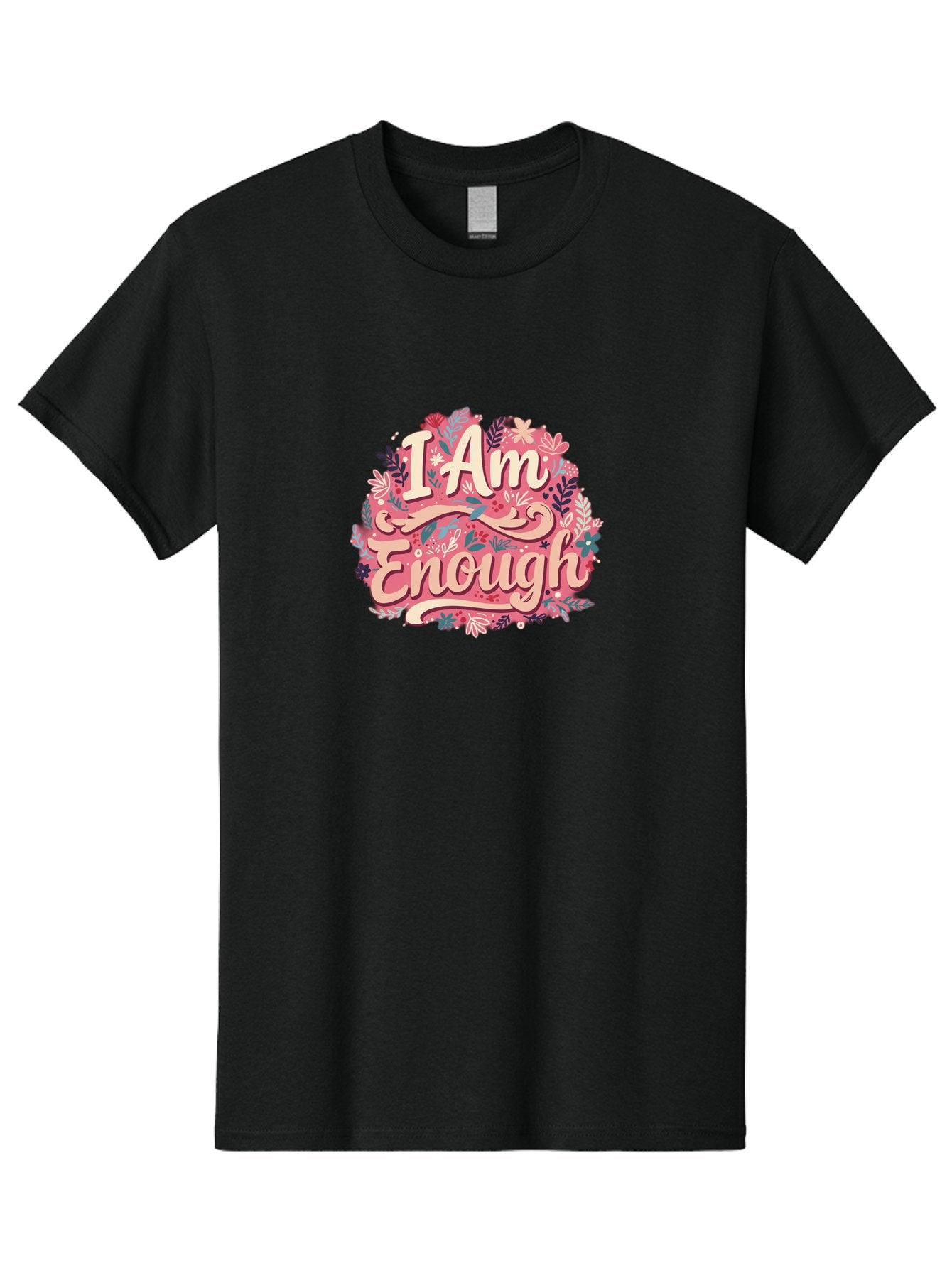 I-Am-Enough-1 Men'S Graphic Tee, 100% Cotton, Comfortable Casual Summer Wear, Machine Washable, Motivational Quote, Affirmation, Floral Design, Feminine Typography, Empowerment, Self-Love, Pink Flowers, Inspirational Art, Positive Thinking, Bae205 15