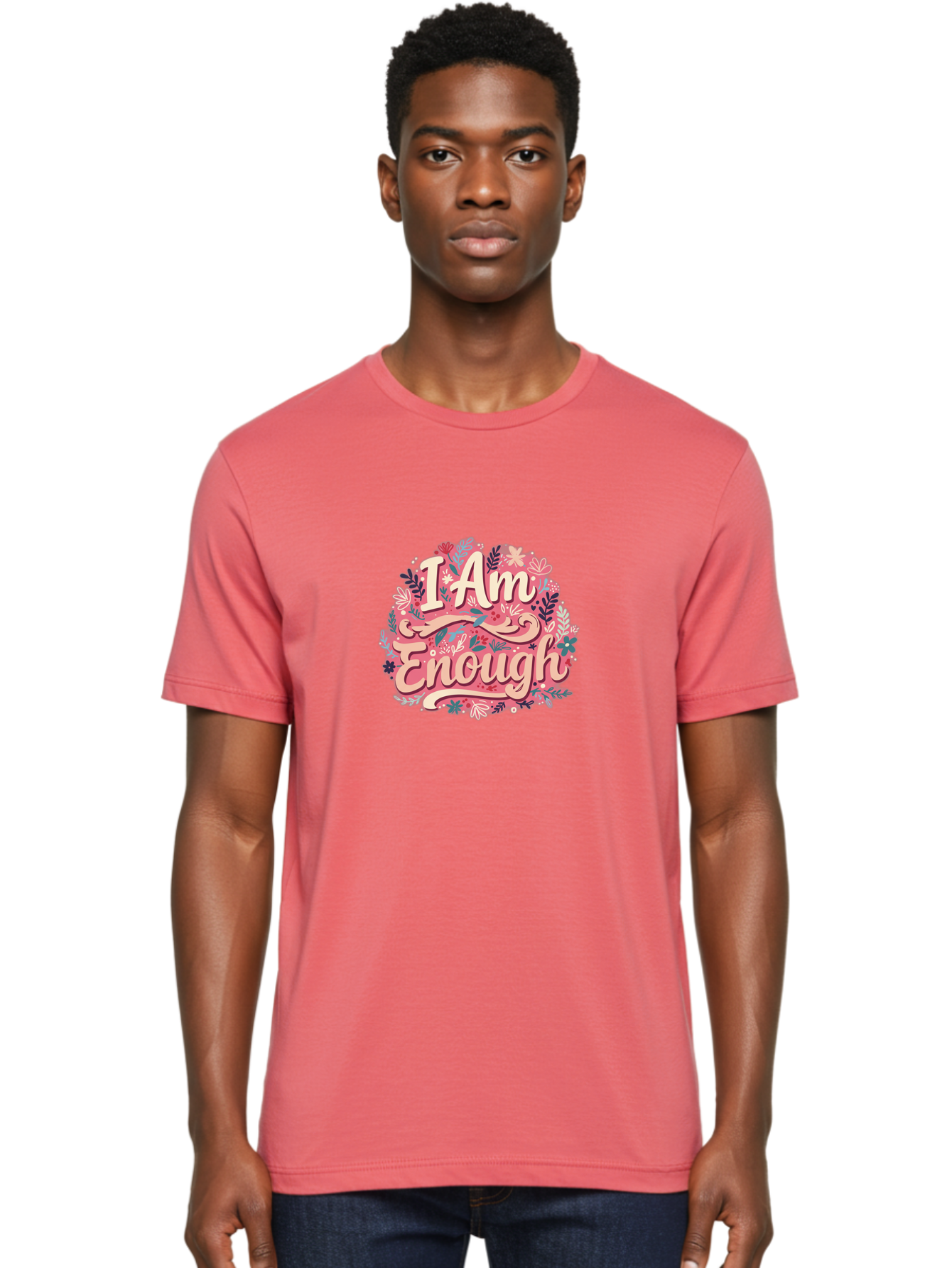 I-Am-Enough-1 Men'S Graphic Tee, 100% Cotton, Comfortable Casual Summer Wear, Machine Washable, Motivational Quote, Affirmation, Floral Design, Feminine Typography, Empowerment, Self-Love, Pink Flowers, Inspirational Art, Positive Thinking, Bae205 18