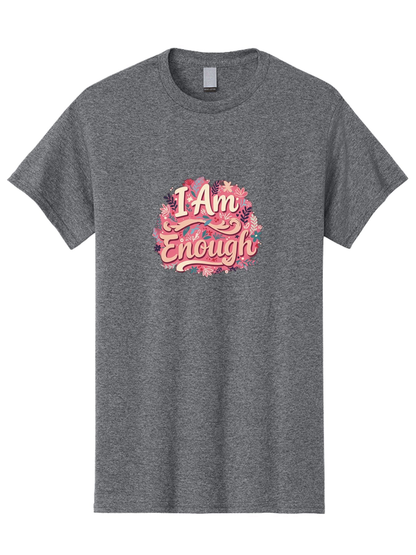 I-Am-Enough-1 Men'S Graphic Tee, 100% Cotton, Comfortable Casual Summer Wear, Machine Washable, Motivational Quote, Affirmation, Floral Design, Feminine Typography, Empowerment, Self-Love, Pink Flowers, Inspirational Art, Positive Thinking, Bae205 10