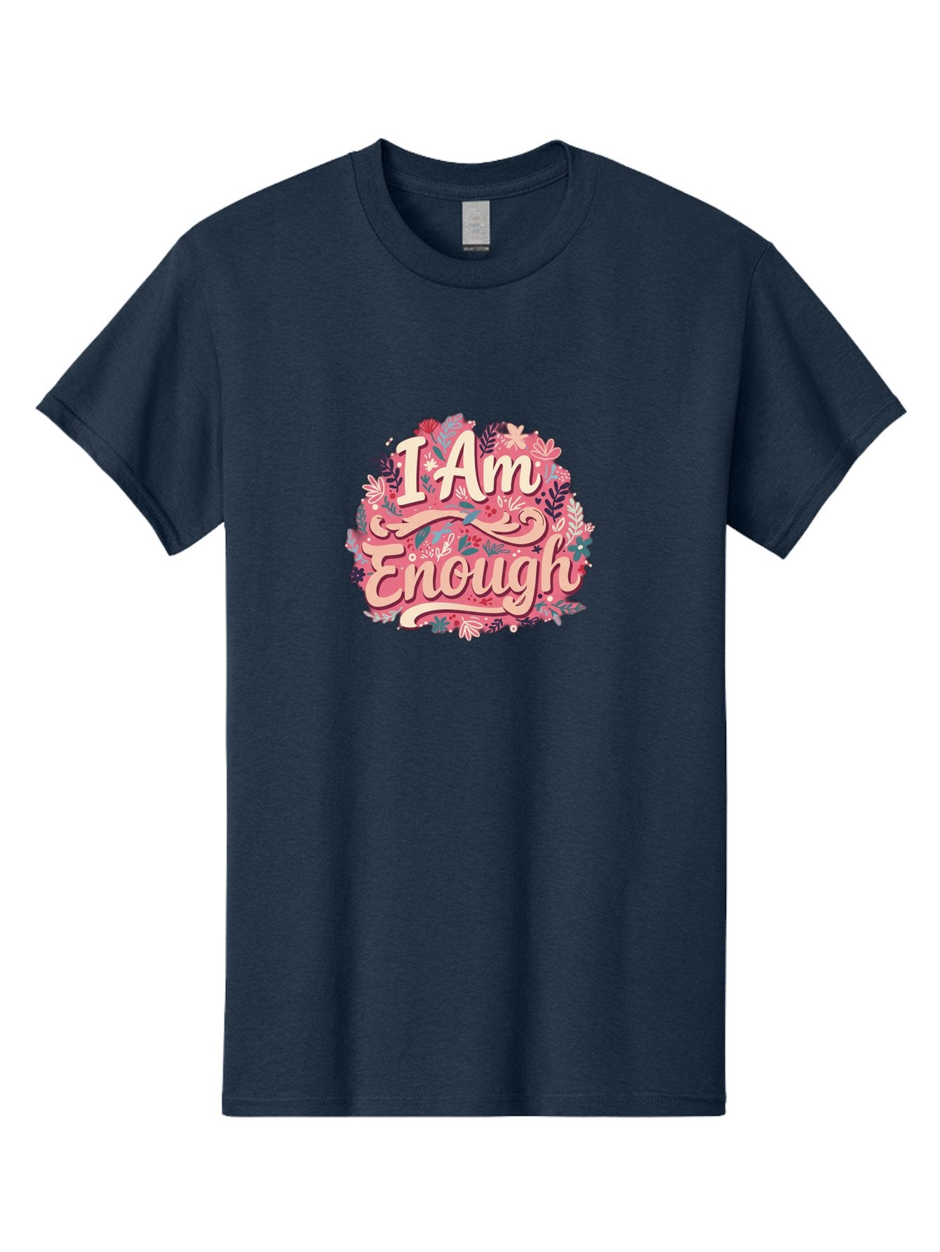 I-Am-Enough-1 Men'S Graphic Tee, 100% Cotton, Comfortable Casual Summer Wear, Machine Washable, Motivational Quote, Affirmation, Floral Design, Feminine Typography, Empowerment, Self-Love, Pink Flowers, Inspirational Art, Positive Thinking, Bae205 4