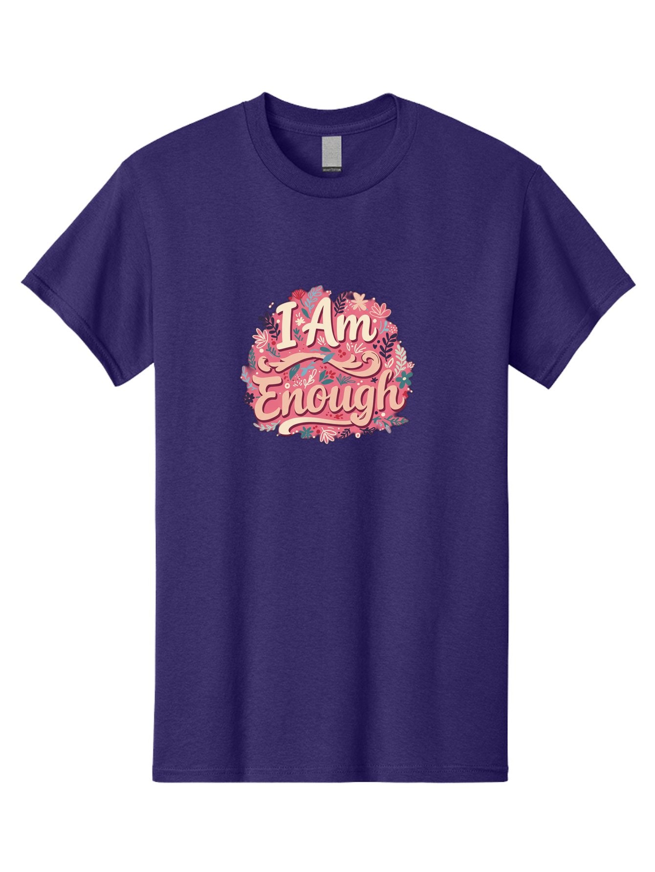I-Am-Enough-1 Men'S Graphic Tee, 100% Cotton, Comfortable Casual Summer Wear, Machine Washable, Motivational Quote, Affirmation, Floral Design, Feminine Typography, Empowerment, Self-Love, Pink Flowers, Inspirational Art, Positive Thinking, Bae205