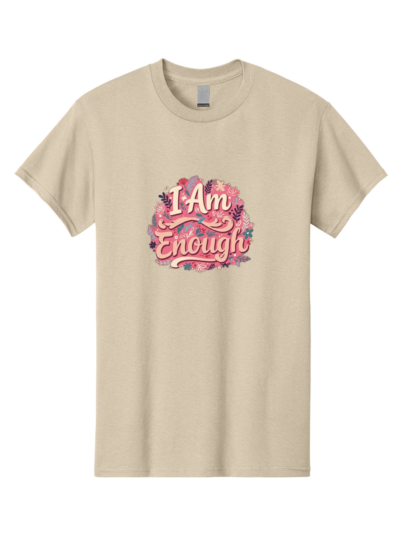 I-Am-Enough-1 Men'S Graphic Tee, 100% Cotton, Comfortable Casual Summer Wear, Machine Washable, Motivational Quote, Affirmation, Floral Design, Feminine Typography, Empowerment, Self-Love, Pink Flowers, Inspirational Art, Positive Thinking, Bae205 5