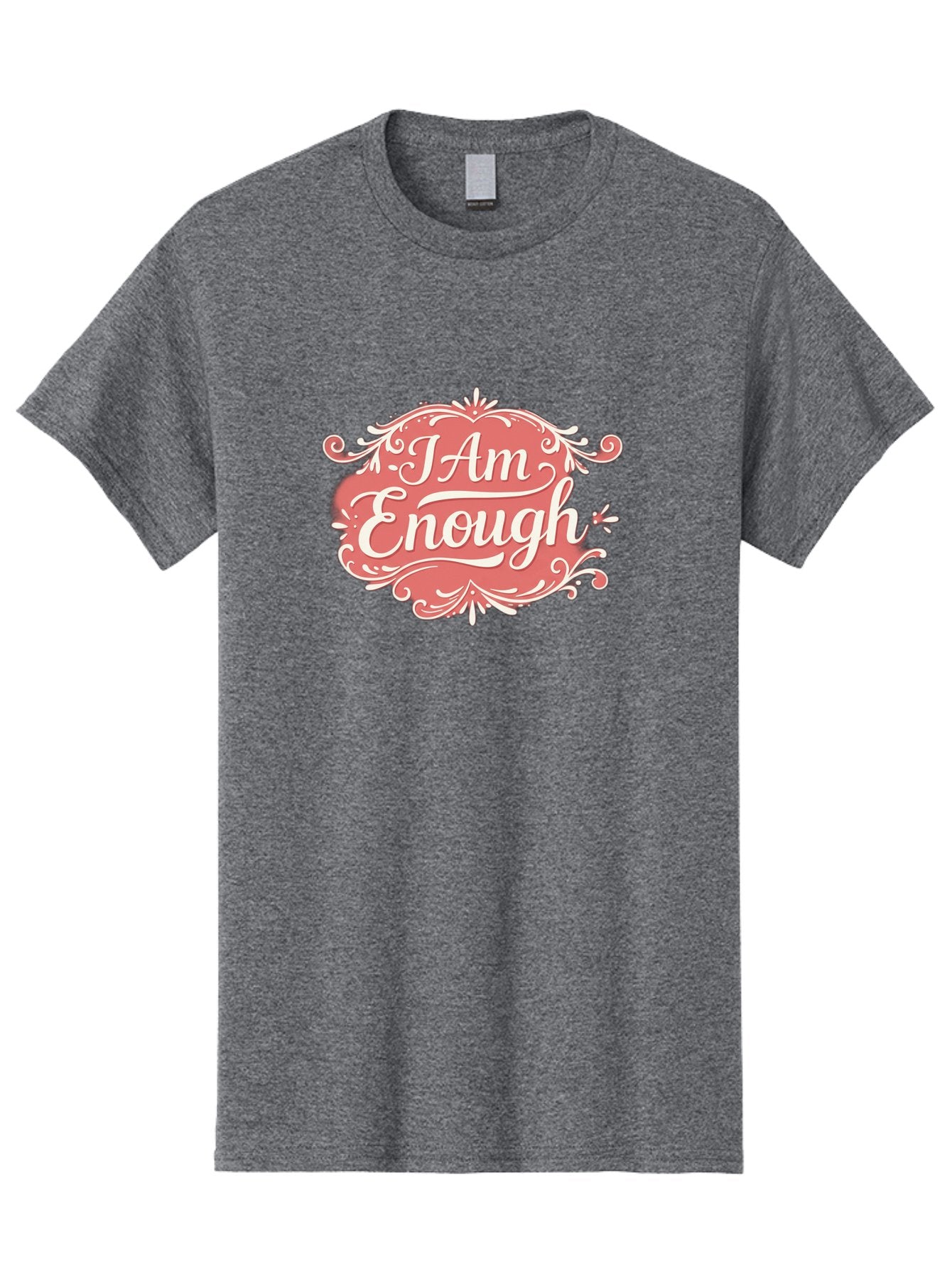 I-Am-Enough-3 Men'S Graphic Tee, 100% Cotton, Comfortable Casual Summer Wear, Machine Washable, Positive Affirmation, Self Love, Empowerment, Motivational Quote, Inspirational Message, Pink And White Design, Floral Elements, Bae207