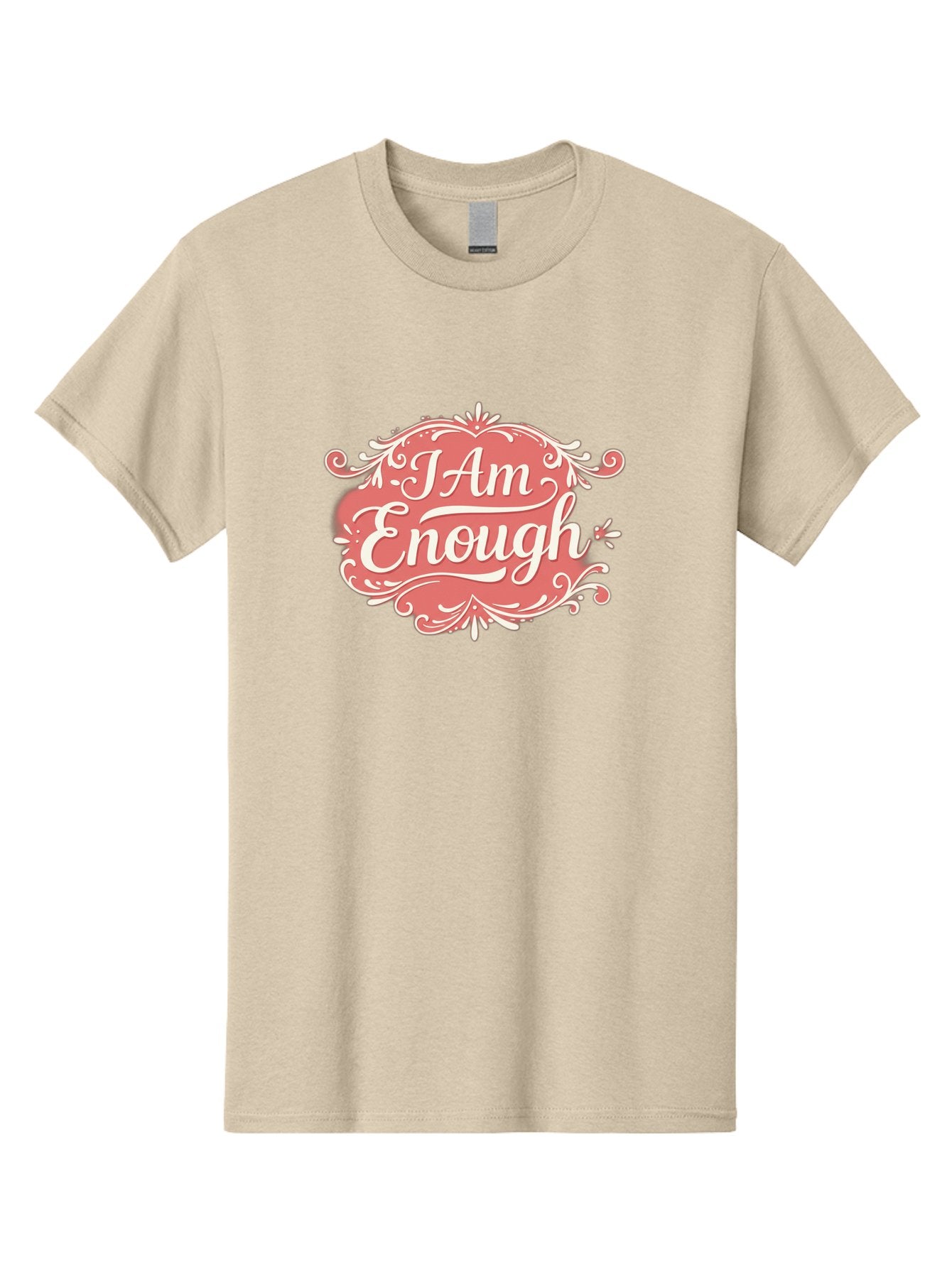 I-Am-Enough-3 Men'S Graphic Tee, 100% Cotton, Comfortable Casual Summer Wear, Machine Washable, Positive Affirmation, Self Love, Empowerment, Motivational Quote, Inspirational Message, Pink And White Design, Floral Elements, Bae207 11