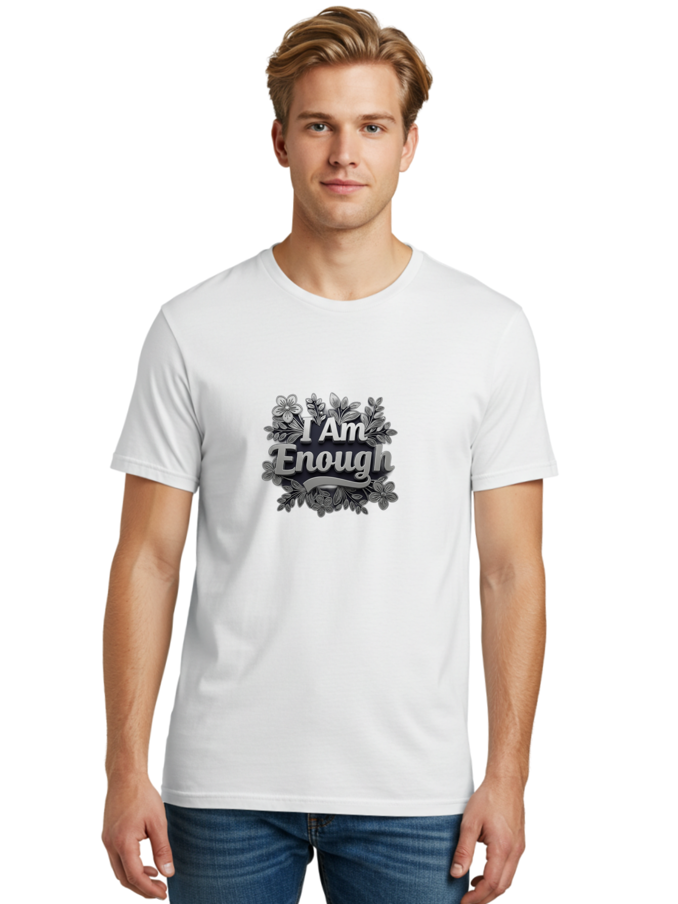 I-Am-Enough-4 Men'S Graphic Tee, 100% Cotton, Comfortable Casual Summer Wear, Machine Washable, Empowerment Quote, Floral Wreath, Inspirational Message, Self-Love Affirmation, Motivational Phrase, Confidence Booster, Positive Words Bae208 18