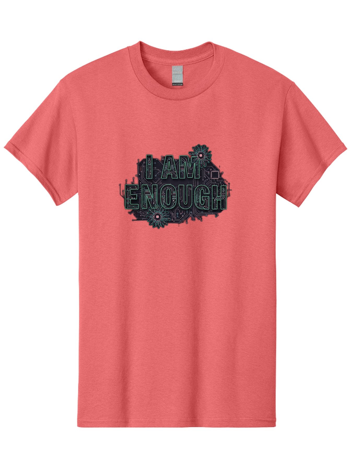 I-Am-Enough-5 Men'S Graphic Tee, 100% Cotton, Comfortable Casual Summer Wear, Machine Washable, Circuit Board Design, Self-Empowerment Message, Motivational Quote, Positive Affirmation, Floral Elements, Tech-Meets-Nature, Confidence Booster Bae209 15