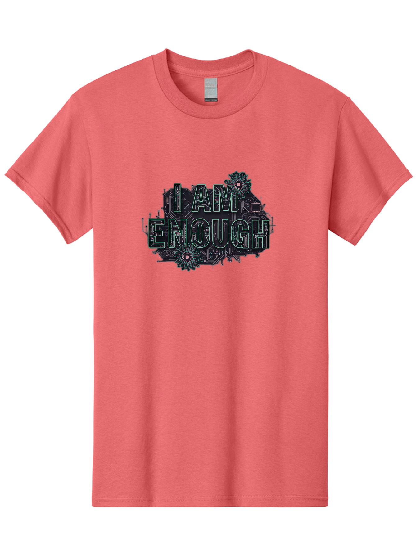 I-Am-Enough-5 Men'S Graphic Tee, 100% Cotton, Comfortable Casual Summer Wear, Machine Washable, Circuit Board Design, Self-Empowerment Message, Motivational Quote, Positive Affirmation, Floral Elements, Tech-Meets-Nature, Confidence Booster Bae209