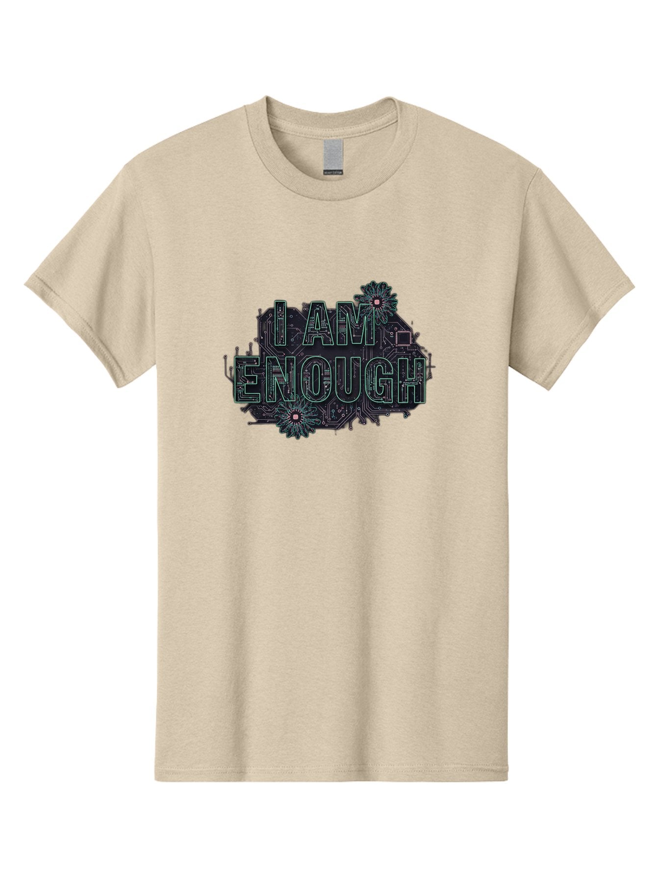 I-Am-Enough-5 Men'S Graphic Tee, 100% Cotton, Comfortable Casual Summer Wear, Machine Washable, Circuit Board Design, Self-Empowerment Message, Motivational Quote, Positive Affirmation, Floral Elements, Tech-Meets-Nature, Confidence Booster Bae209 6